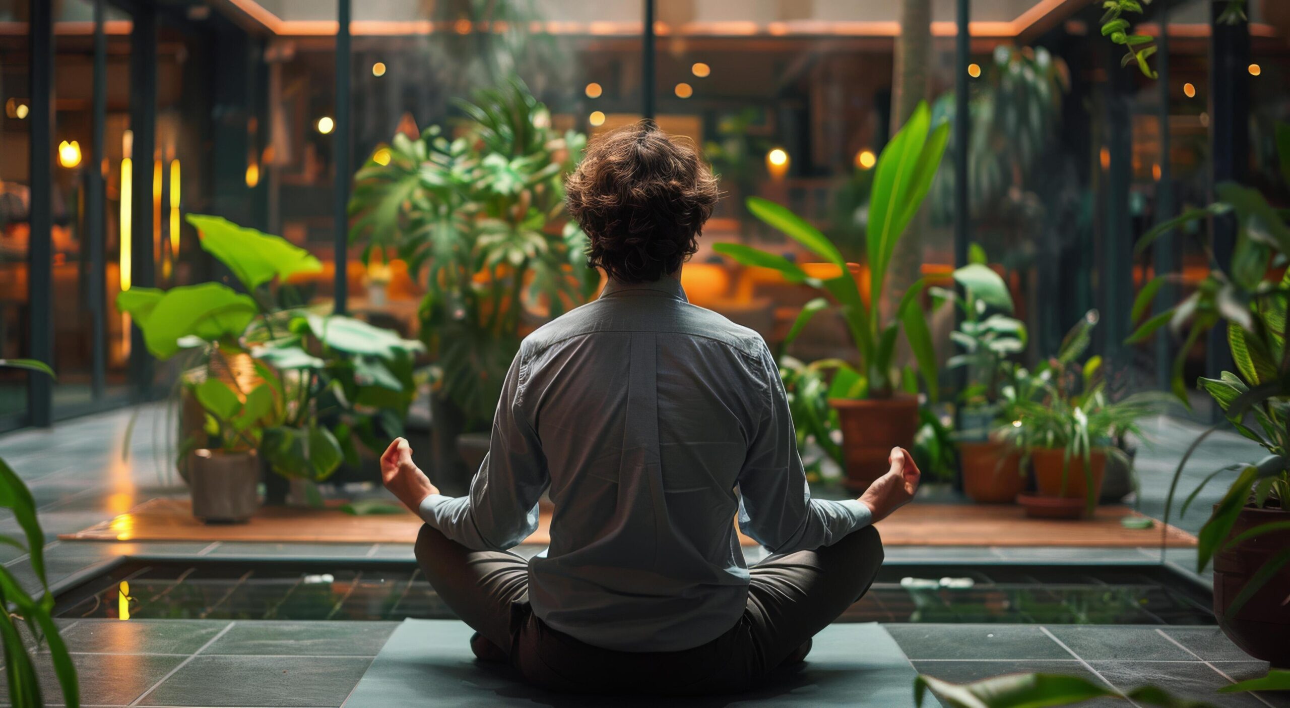 Ai-generated-man-sitting-in-lotus-position-in-front-of-building-free-photo