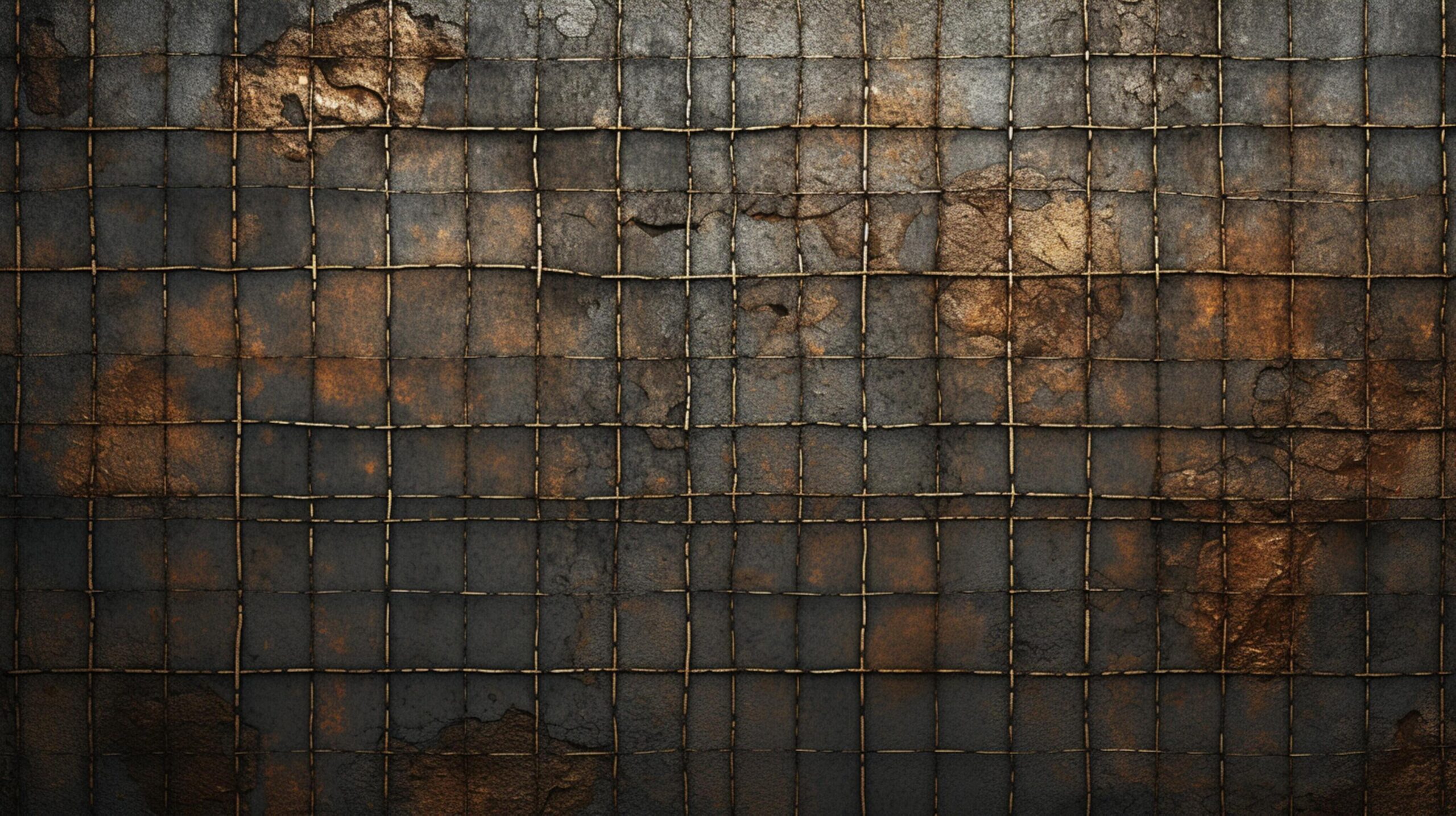 Ai-generated-metallic-grid-with-worn-aged-and-corroded-texture-free-photo