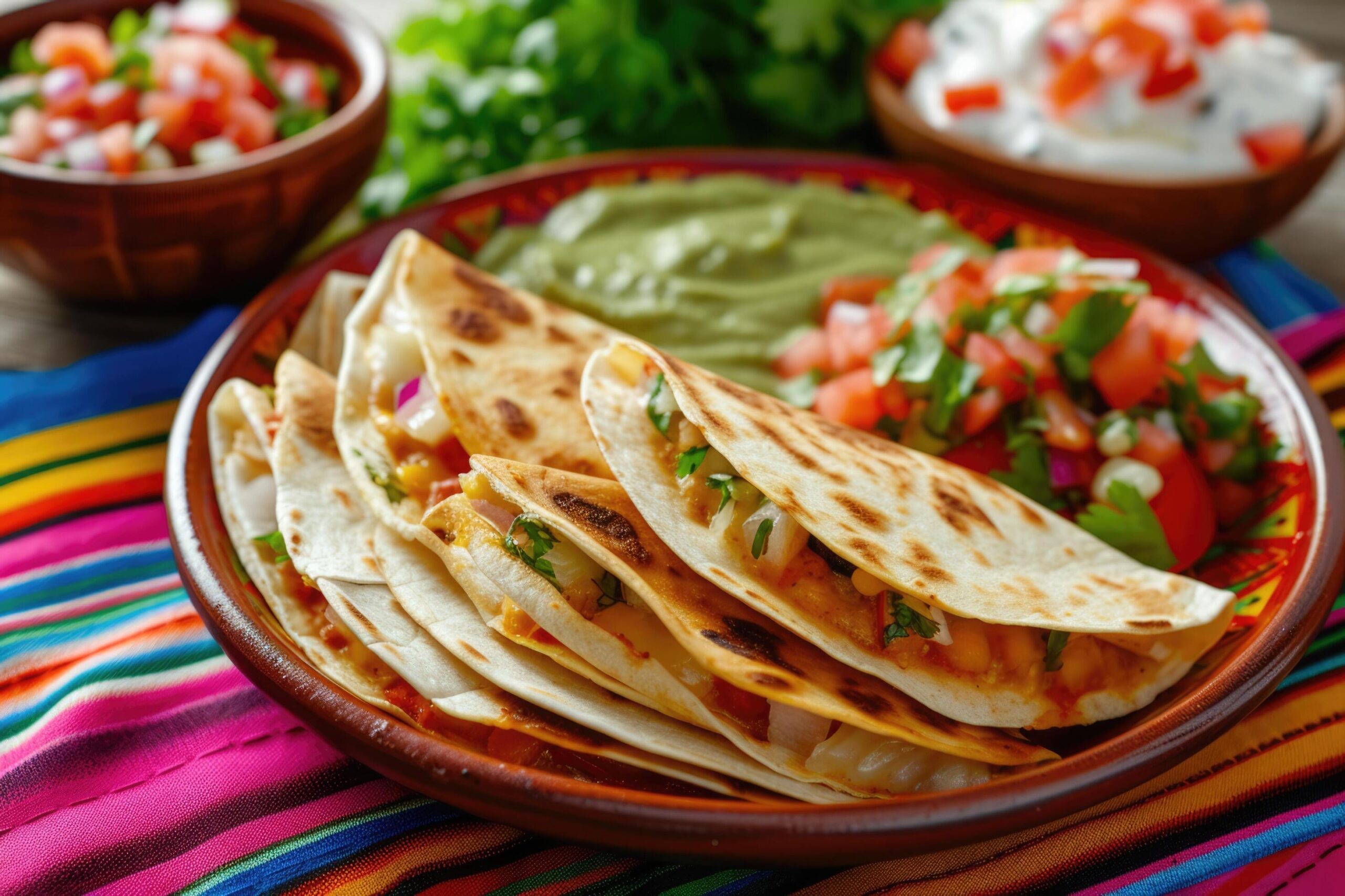 Ai-generated-mexican-quesadillas-with-chicken-cheese-and-peppers-copy-space-free-photo