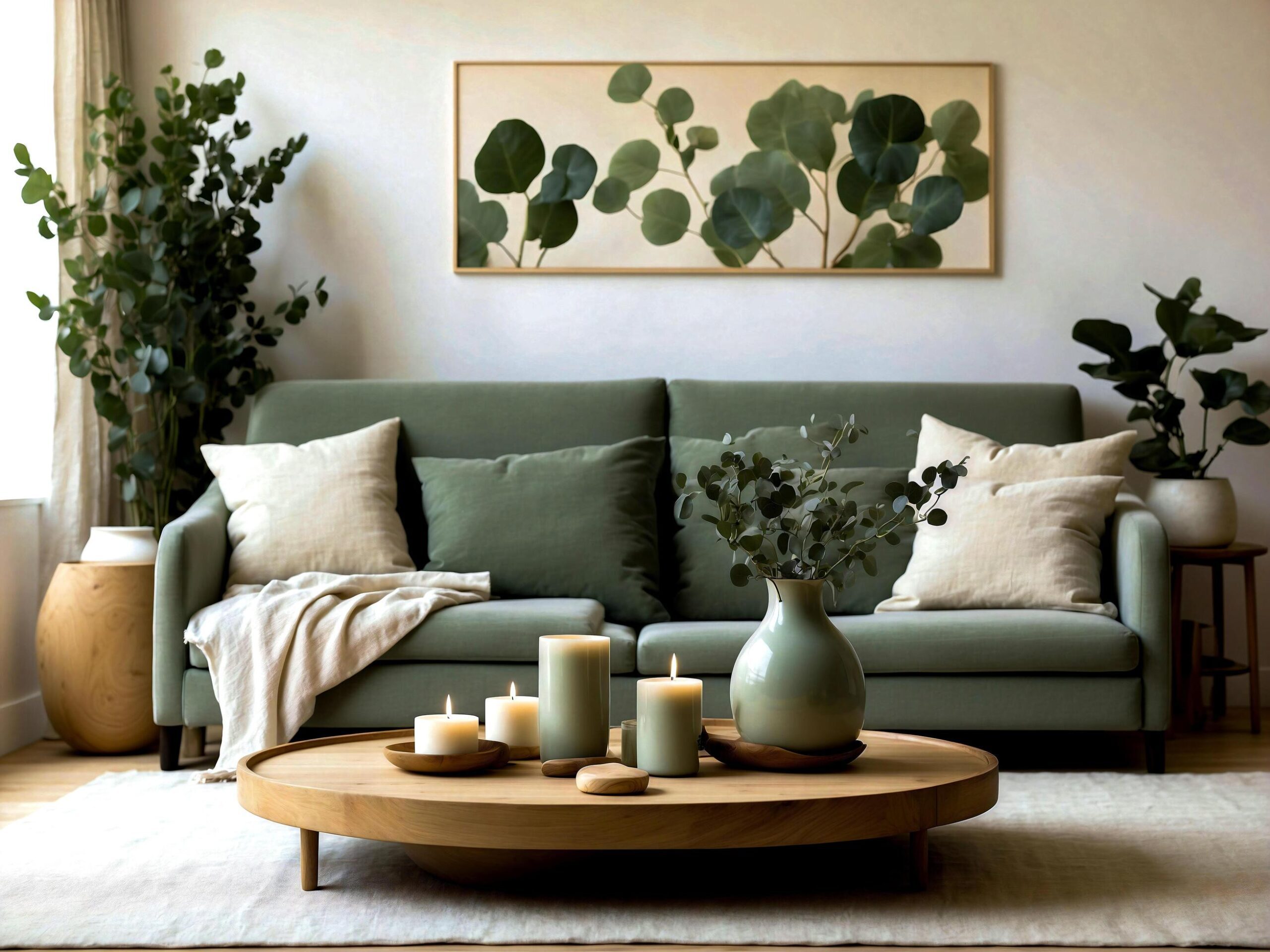 Ai-generated-modern-cozy-living-room-with-green-sofa-and-decorative-plants-free-photo