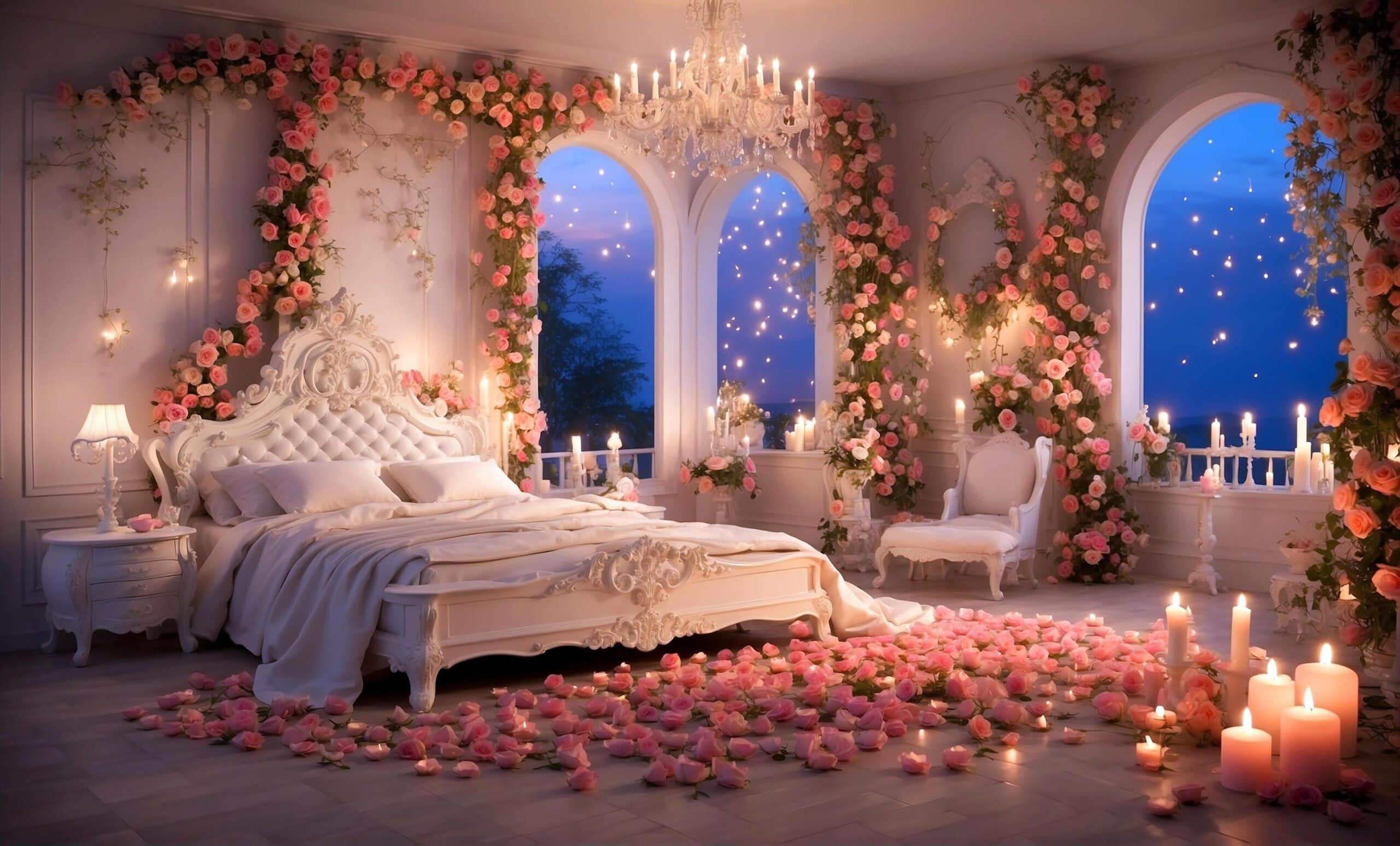 Ai-generated-modern-dark-bedroom-with-valentine-atmosphere-with-roses-and-heart-balloons-free-photo