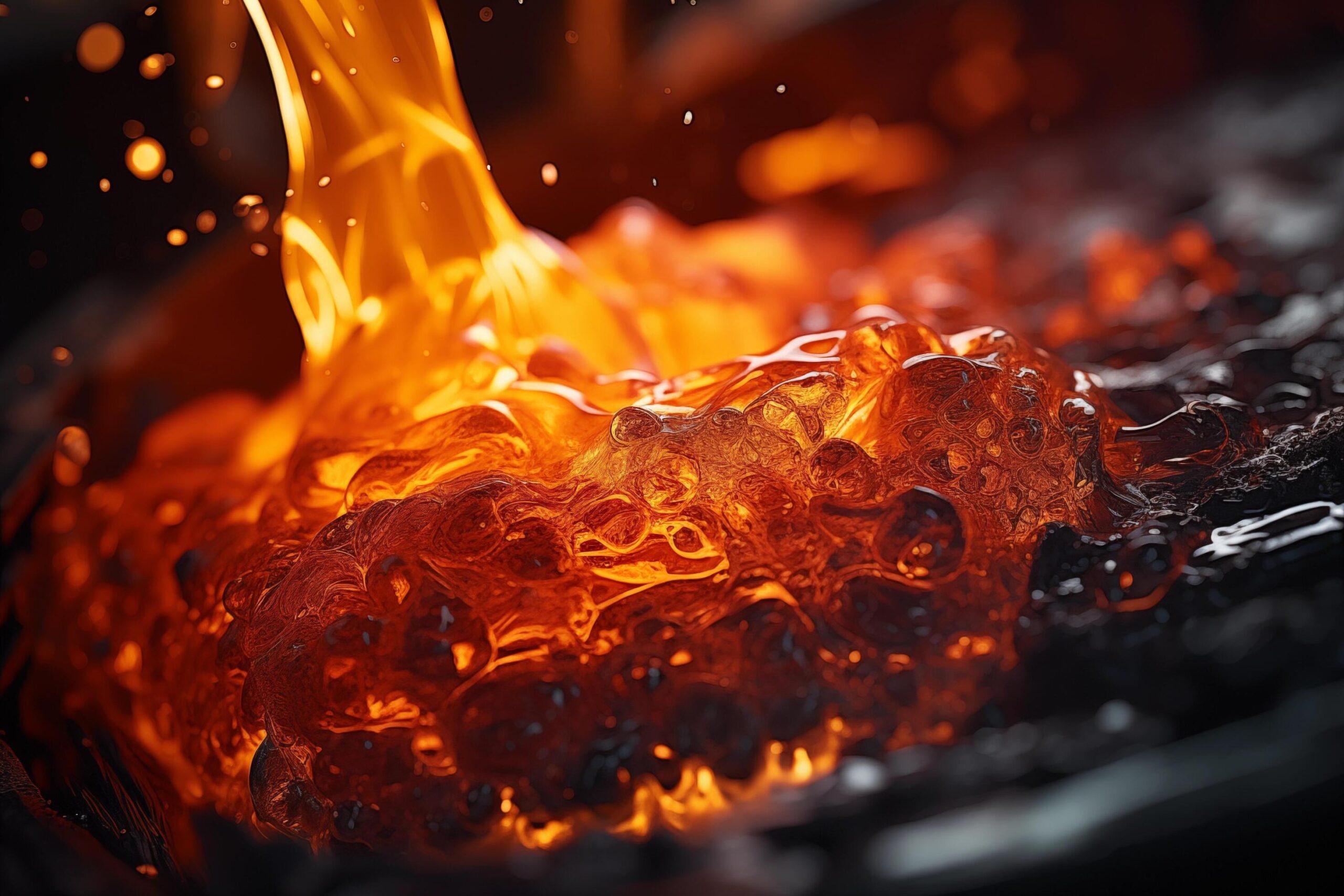 Ai-generated-molten-metal-being-poured-into-hot-black-steel-forming-an-orange-re-on-top-in-closeup-free-photo