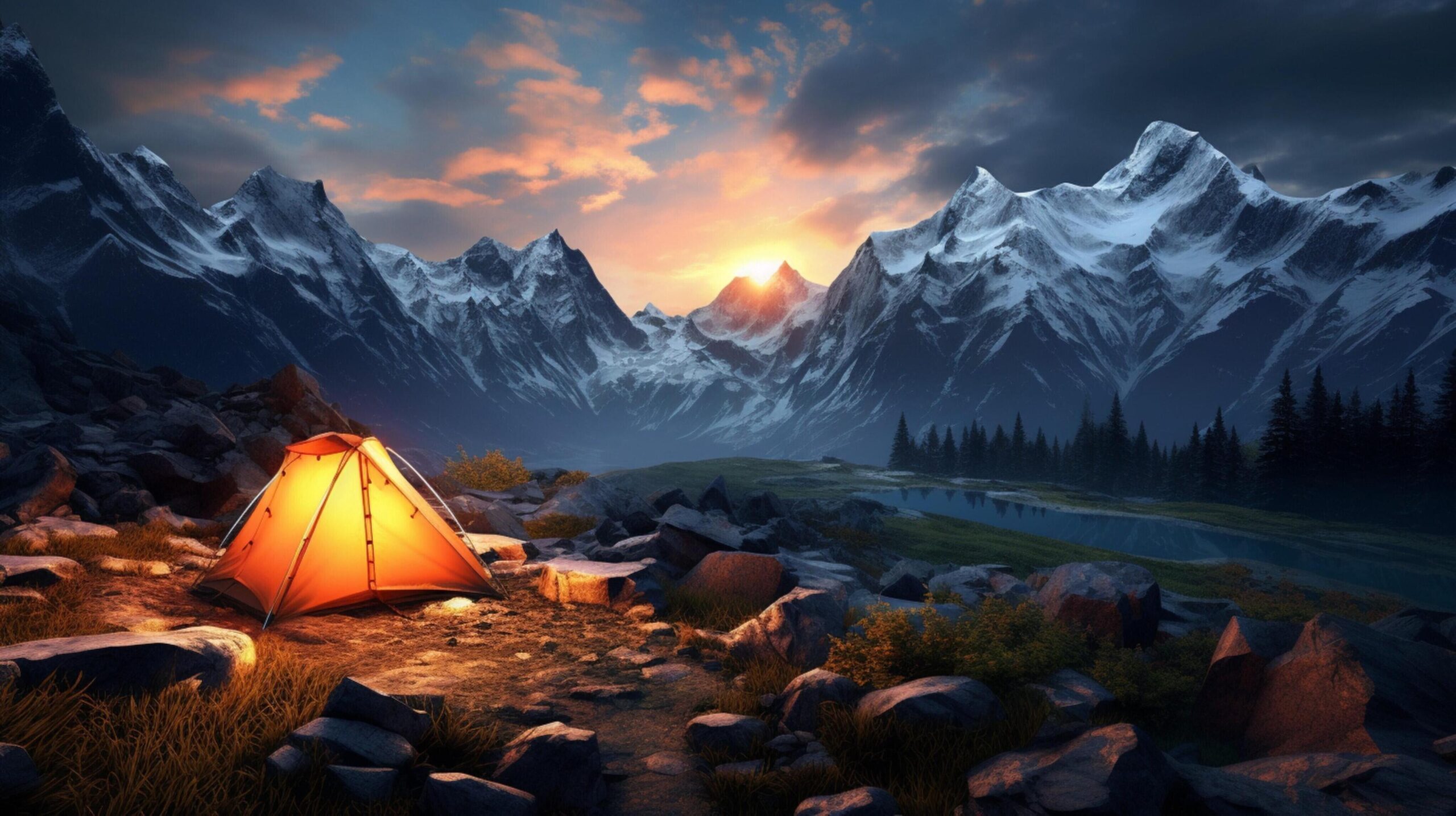 Ai-generated-mountain-camping-background-free-photo