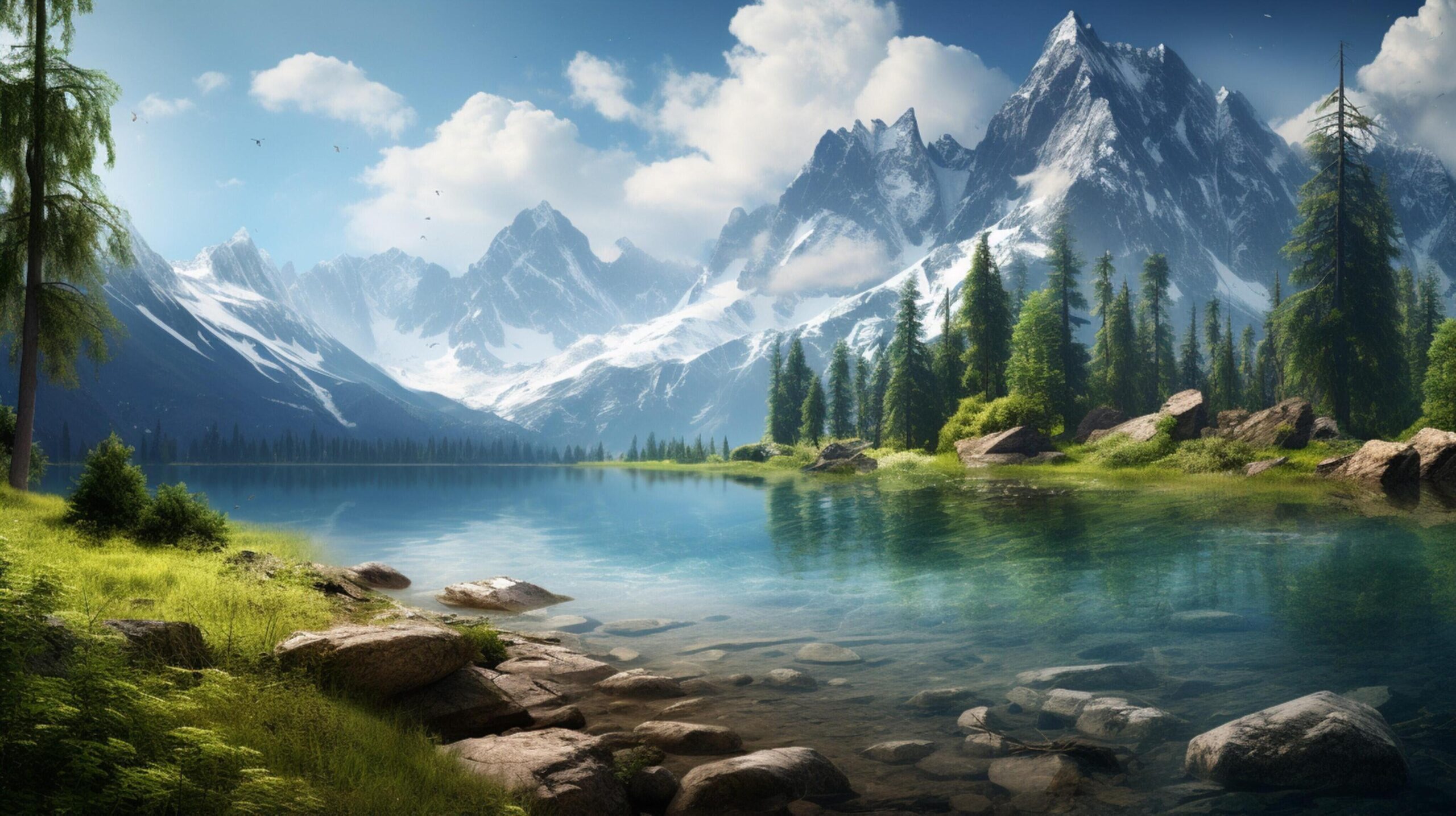 Ai-generated-mountain-lakeside-background-free-photo