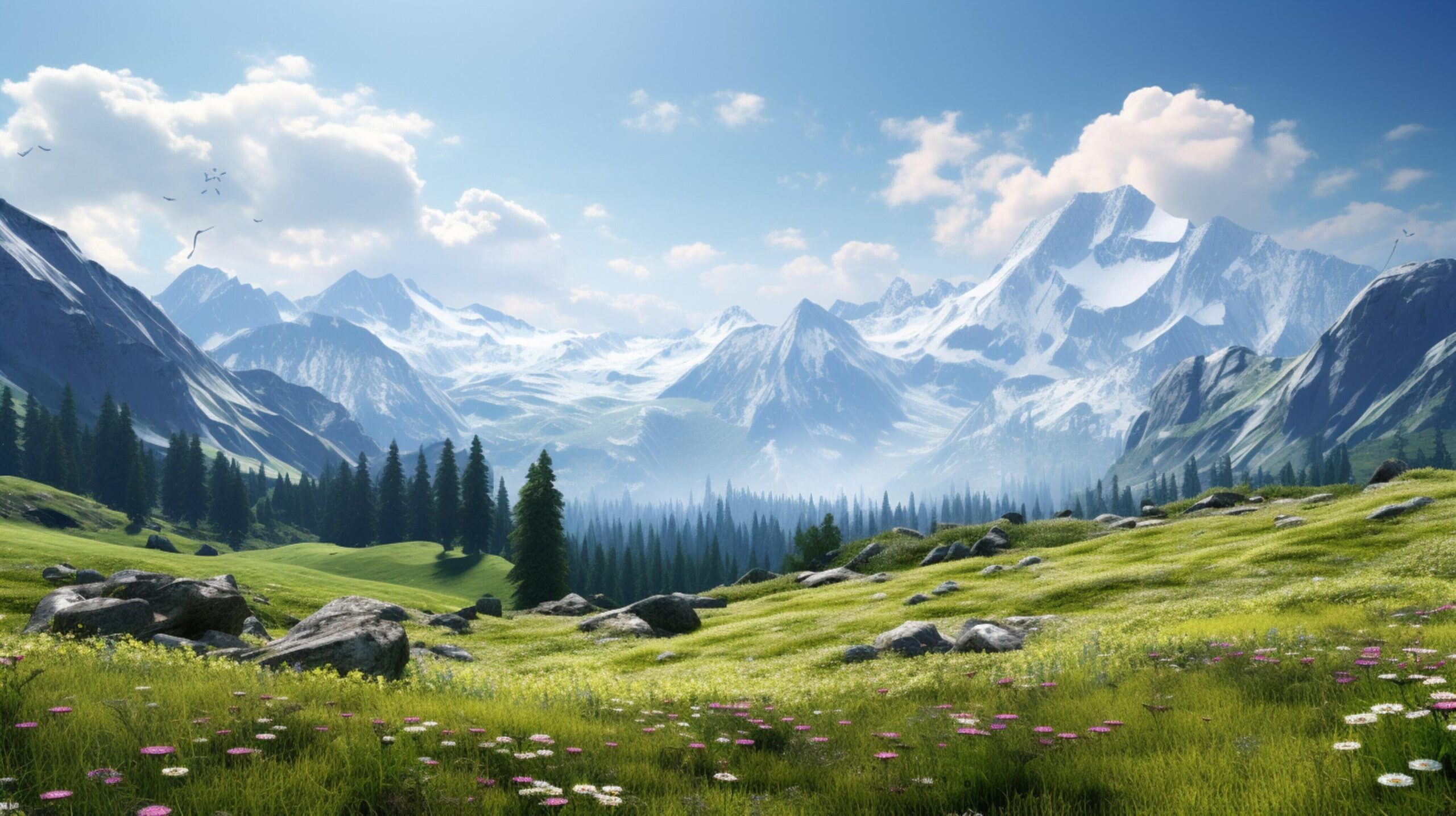 Ai-generated-mountain-meadow-background-free-photo