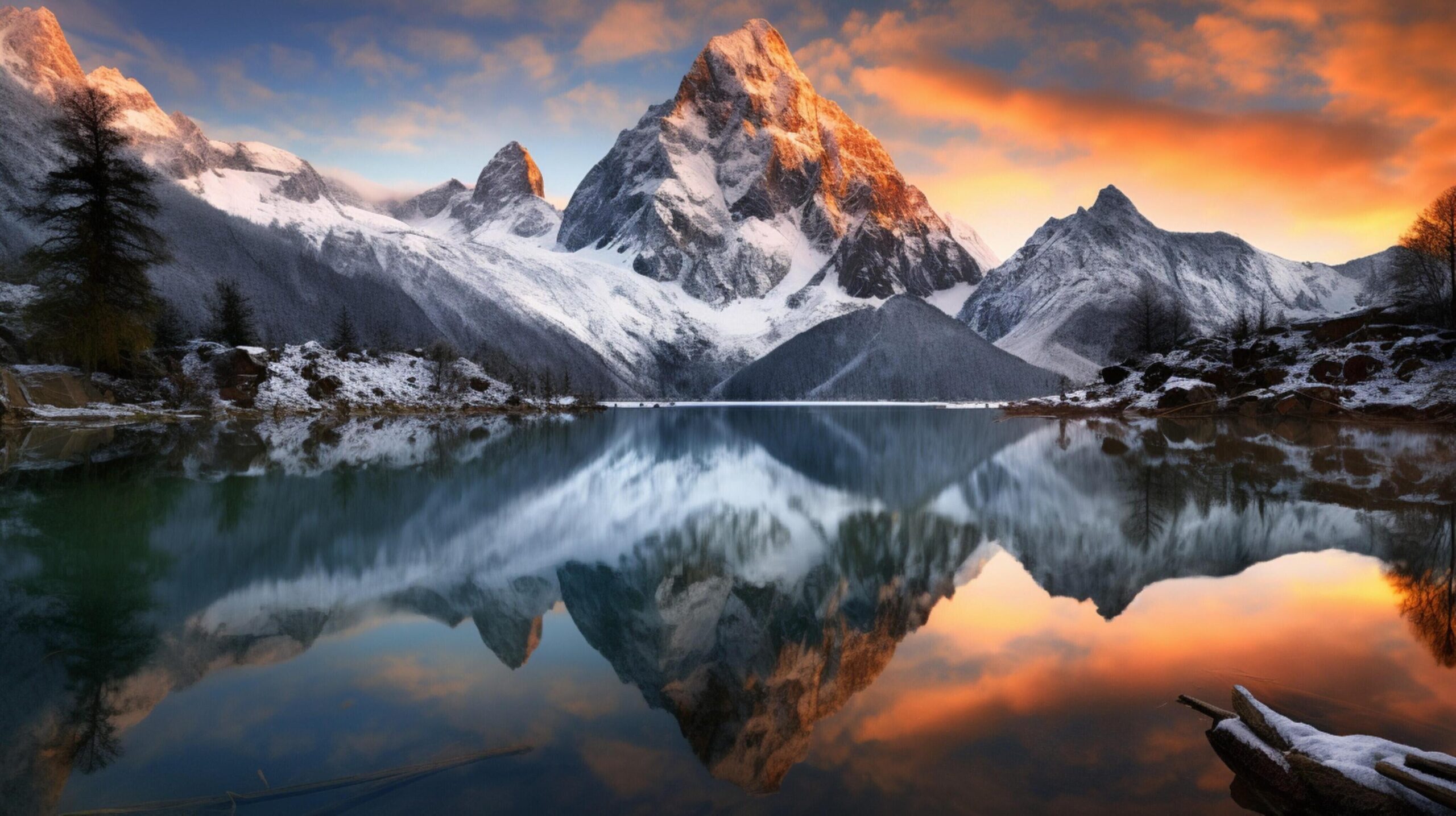 Ai-generated-mountain-reflections-background-free-photo