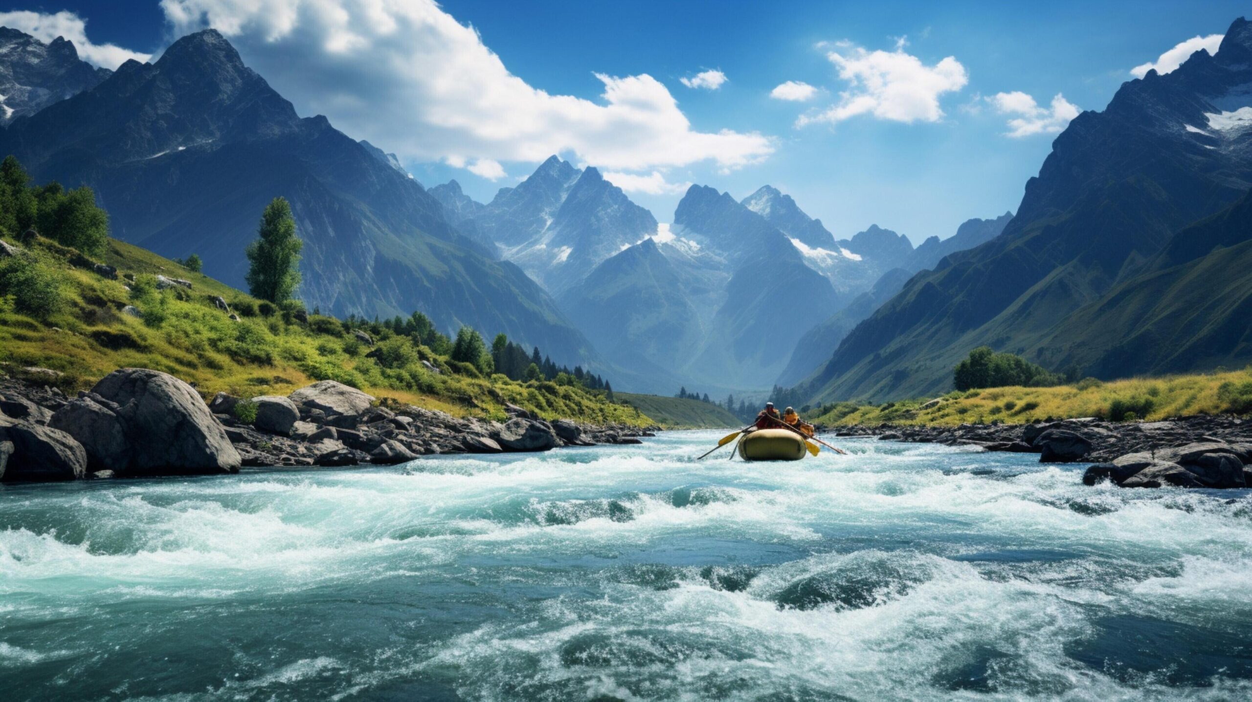Ai-generated-mountain-river-rafting-background-free-photo