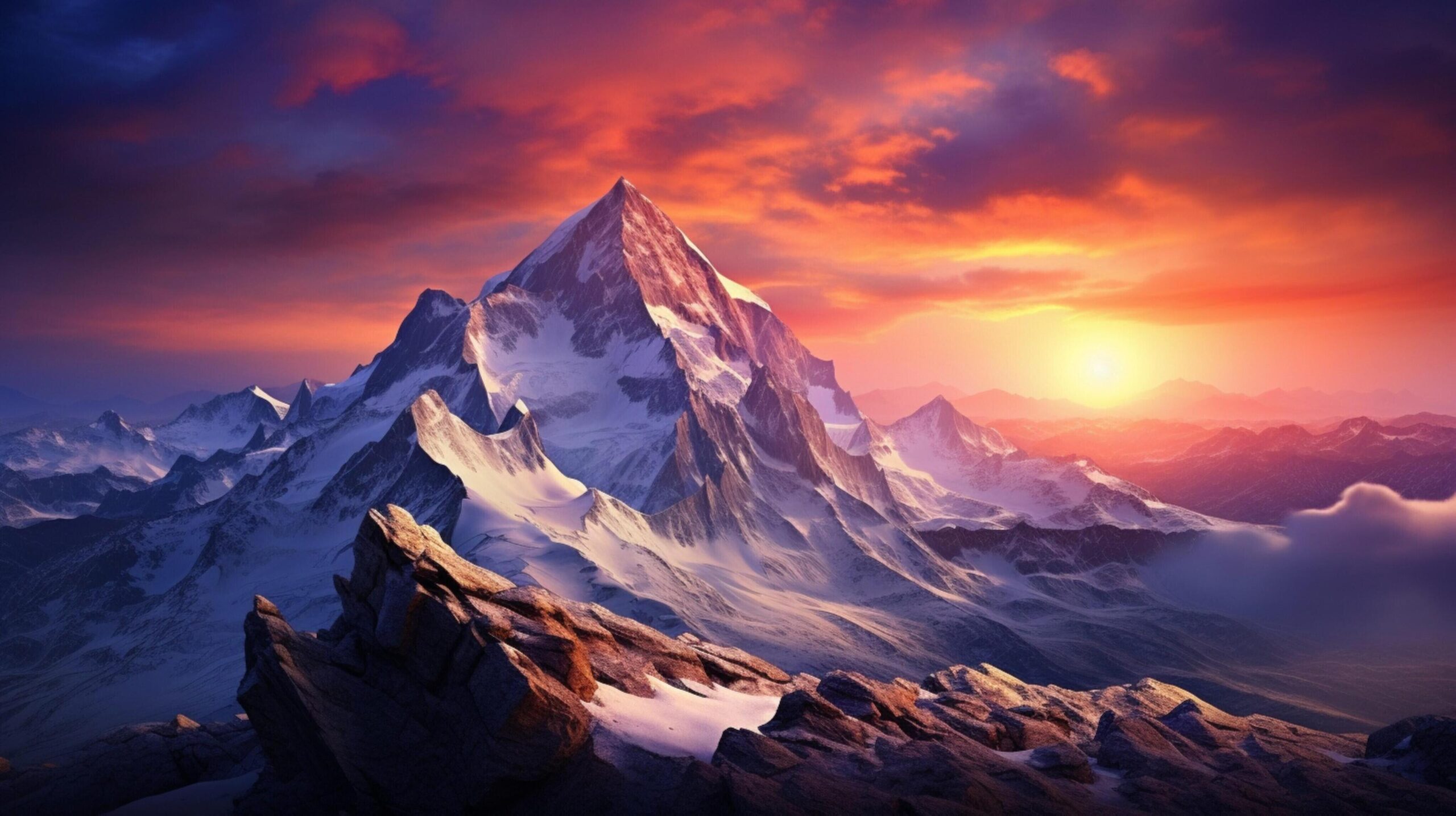 Ai-generated-mountain-summit-sunset-glory-background-free-photo