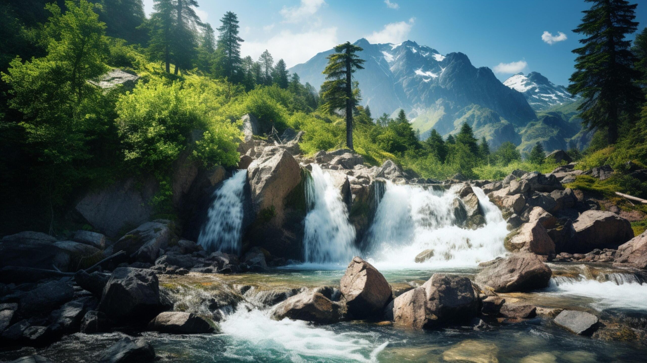 Ai-generated-mountain-waterfall-background-free-photo