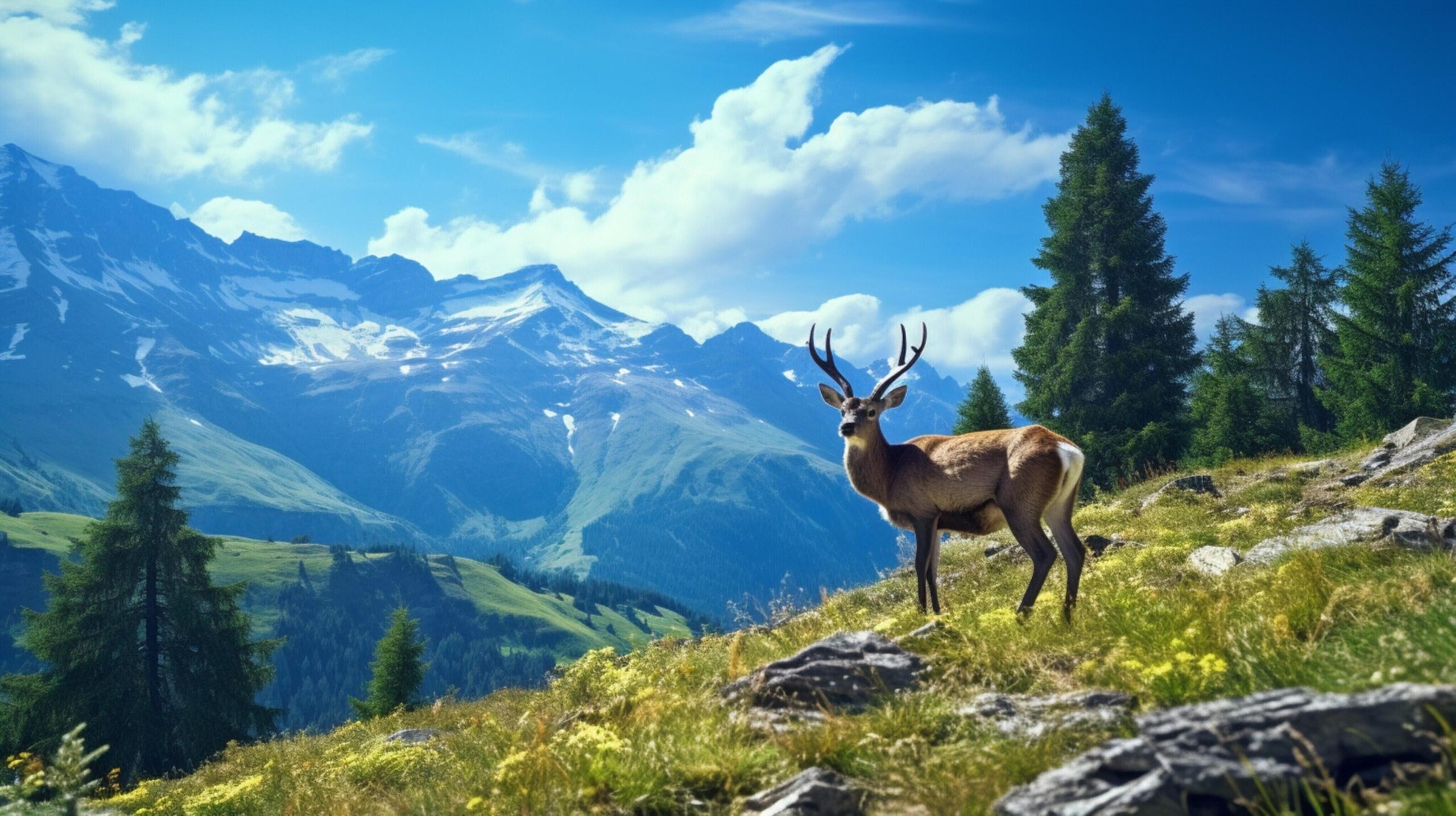 Ai-generated-mountain-wildlife-encounter-background-free-photo