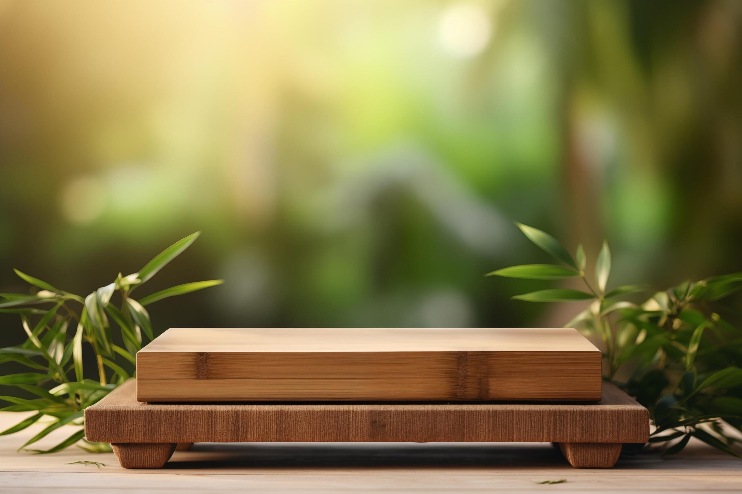 Ai-generated-natural-bamboo-podium-front-view-focus-free-photo