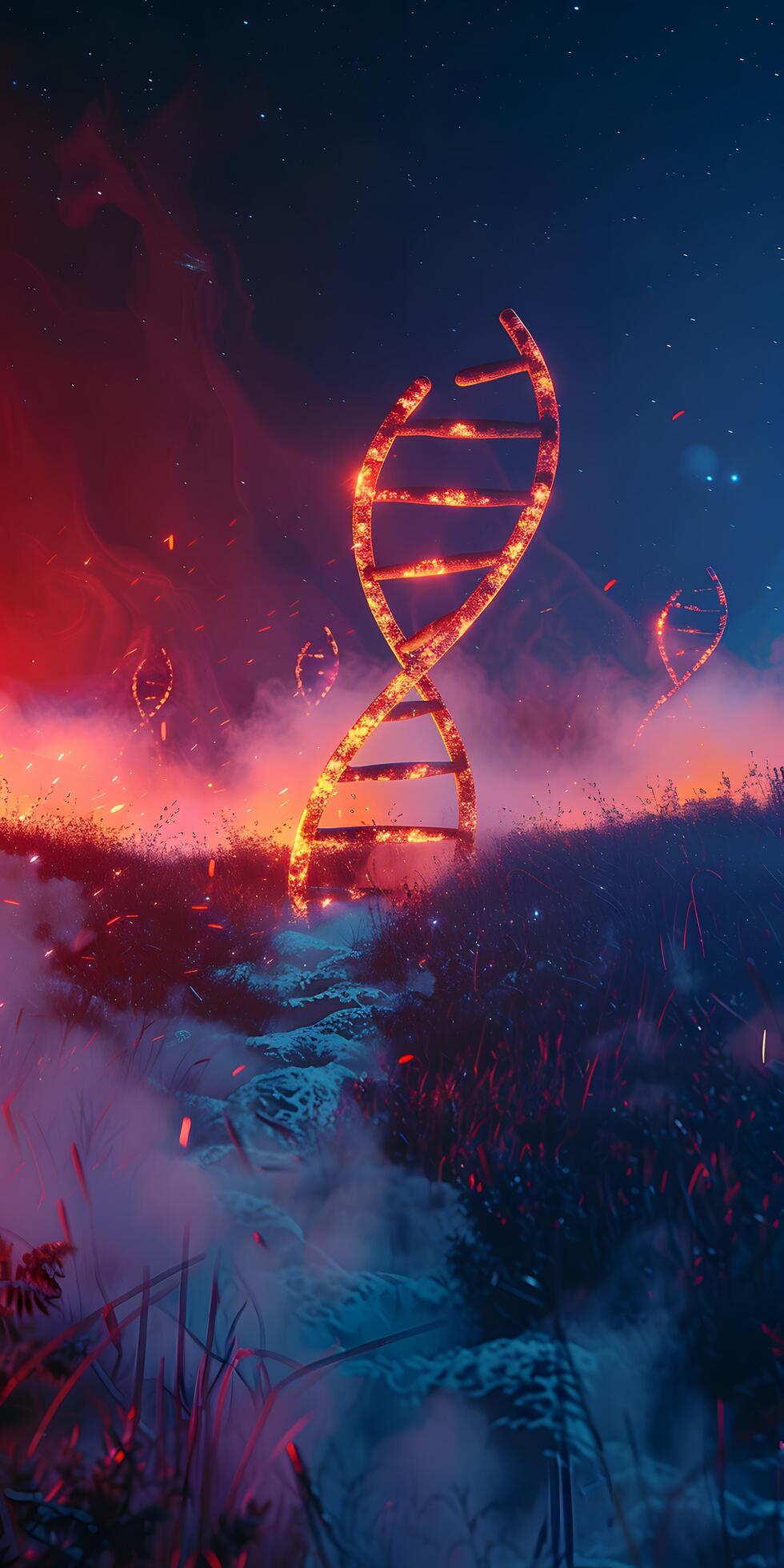 Ai-generated-neon-double-helix-dna-free-photo