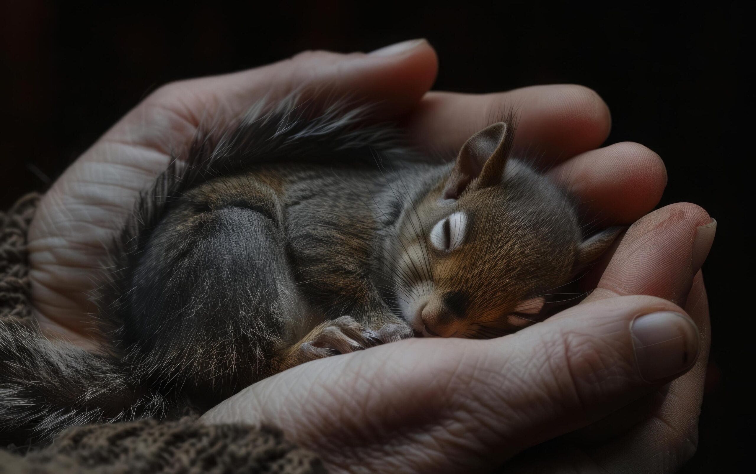 Ai-generated-newborn-squirrel-nestled-in-hands-free-photo
