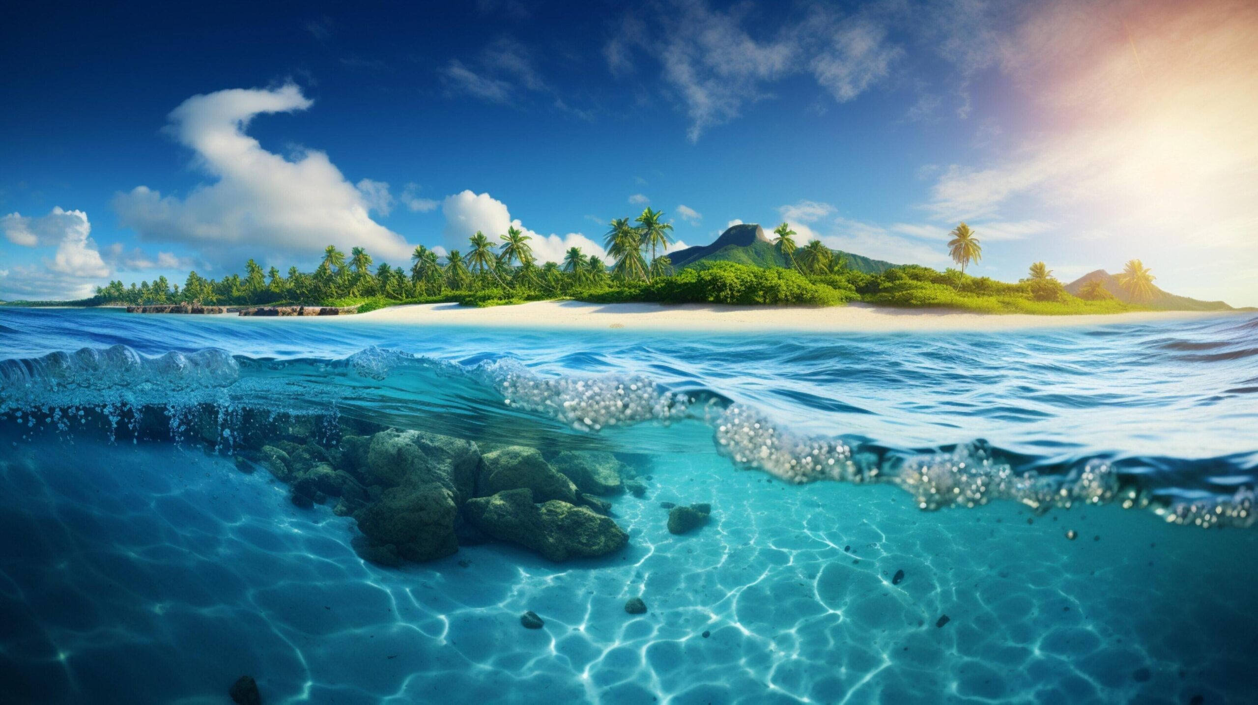 Ai-generated-ocean-tropical-paradise-background-free-photo
