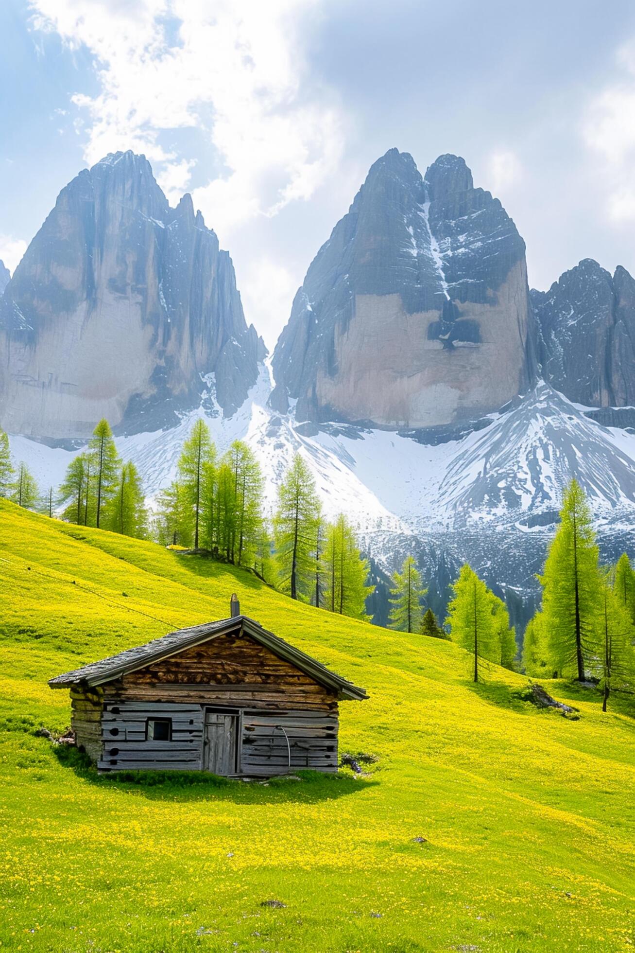Ai-generated-of-a-wood-barn-in-a-green-field-surrounded-by-green-in-a-forest-ai-generated-free-photo