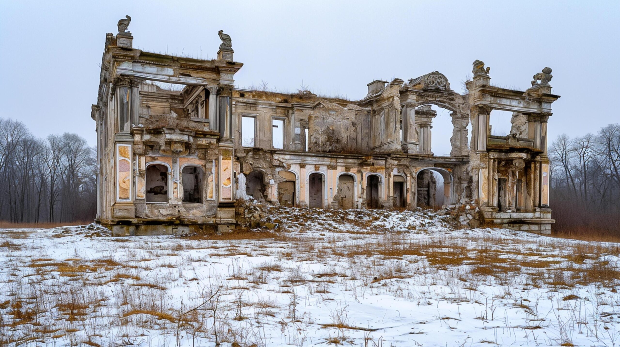 Ai-generated-of-dilapidated-ancient-building-with-remnants-of-grandeur-the-structure-is-made-of-stone-and-has-multiple-levels-ai-generated-free-photo