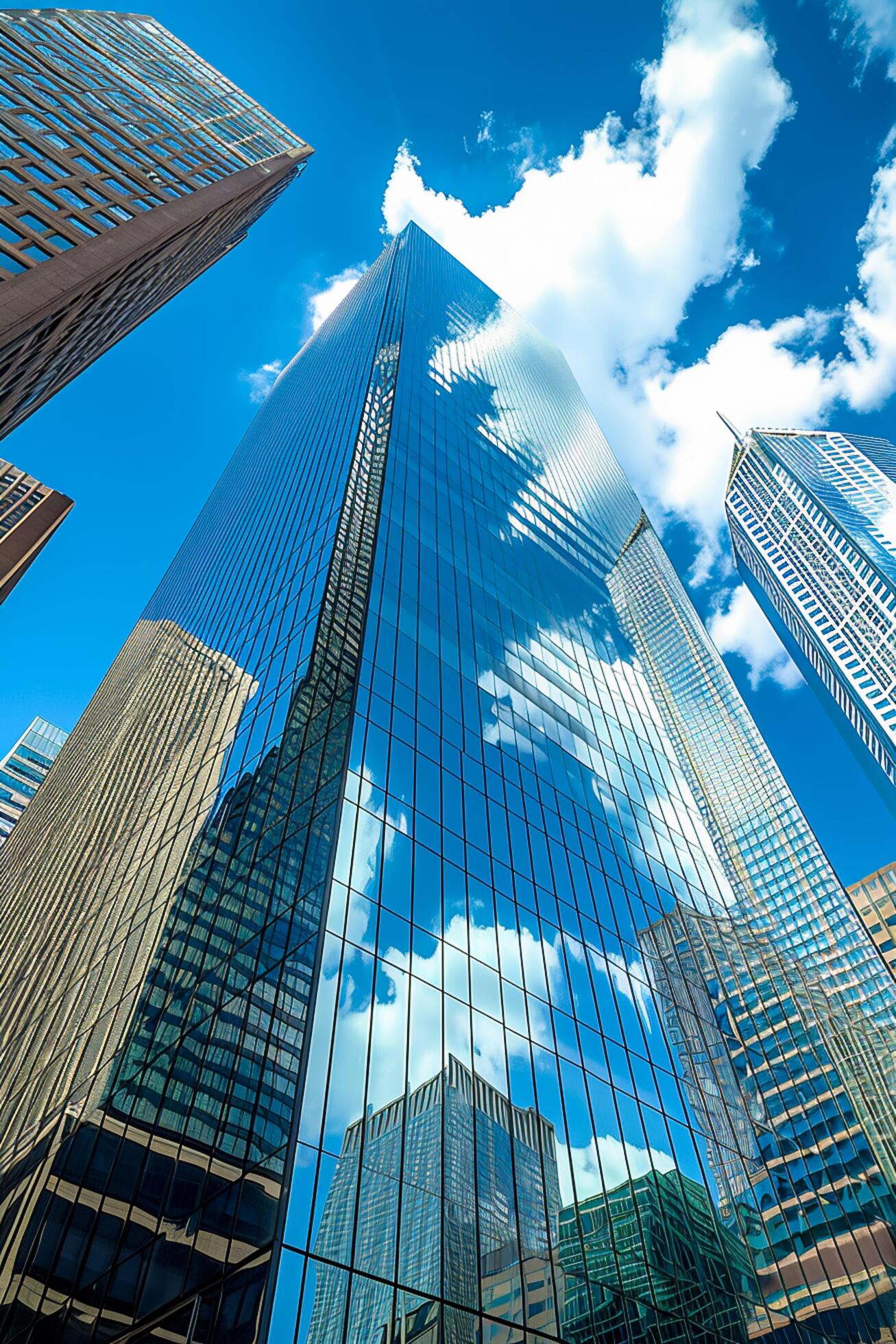Ai-generated-of-towering-skyscrapers-capturing-the-surrounding-buildings-and-sky-ai-generated-free-photo