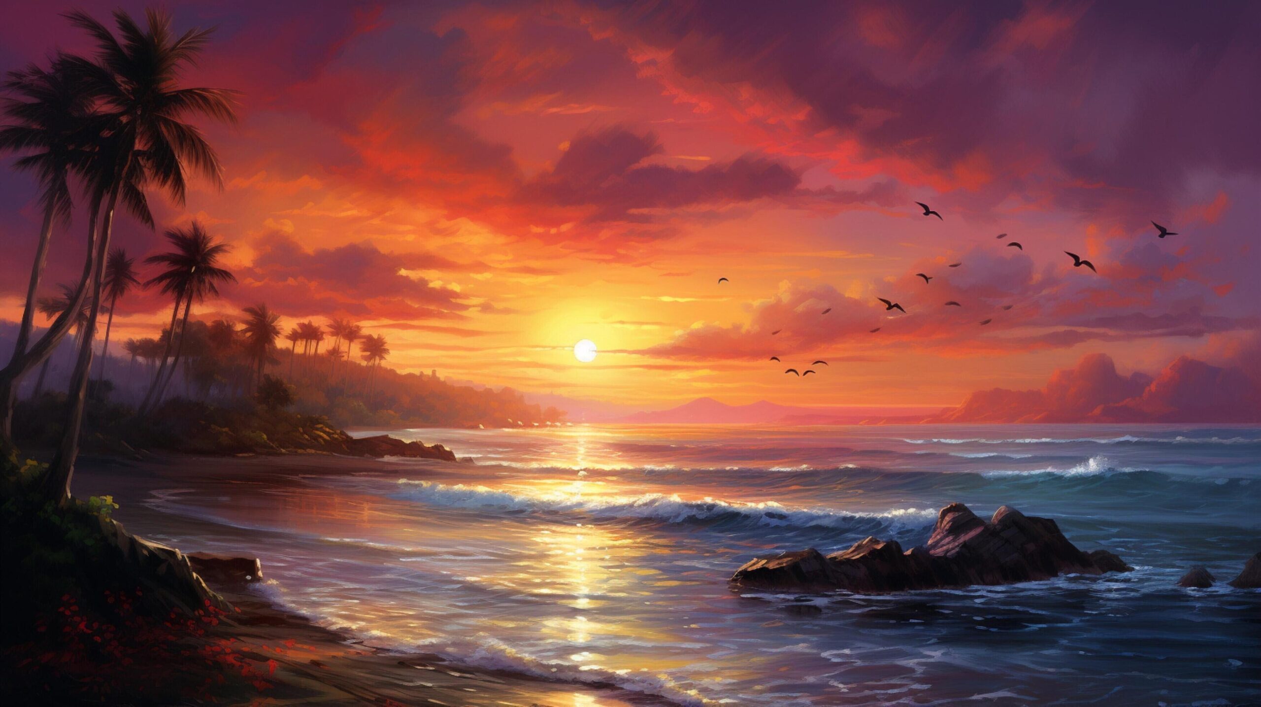 Ai-generated-oil-painting-sunrise-background-free-photo
