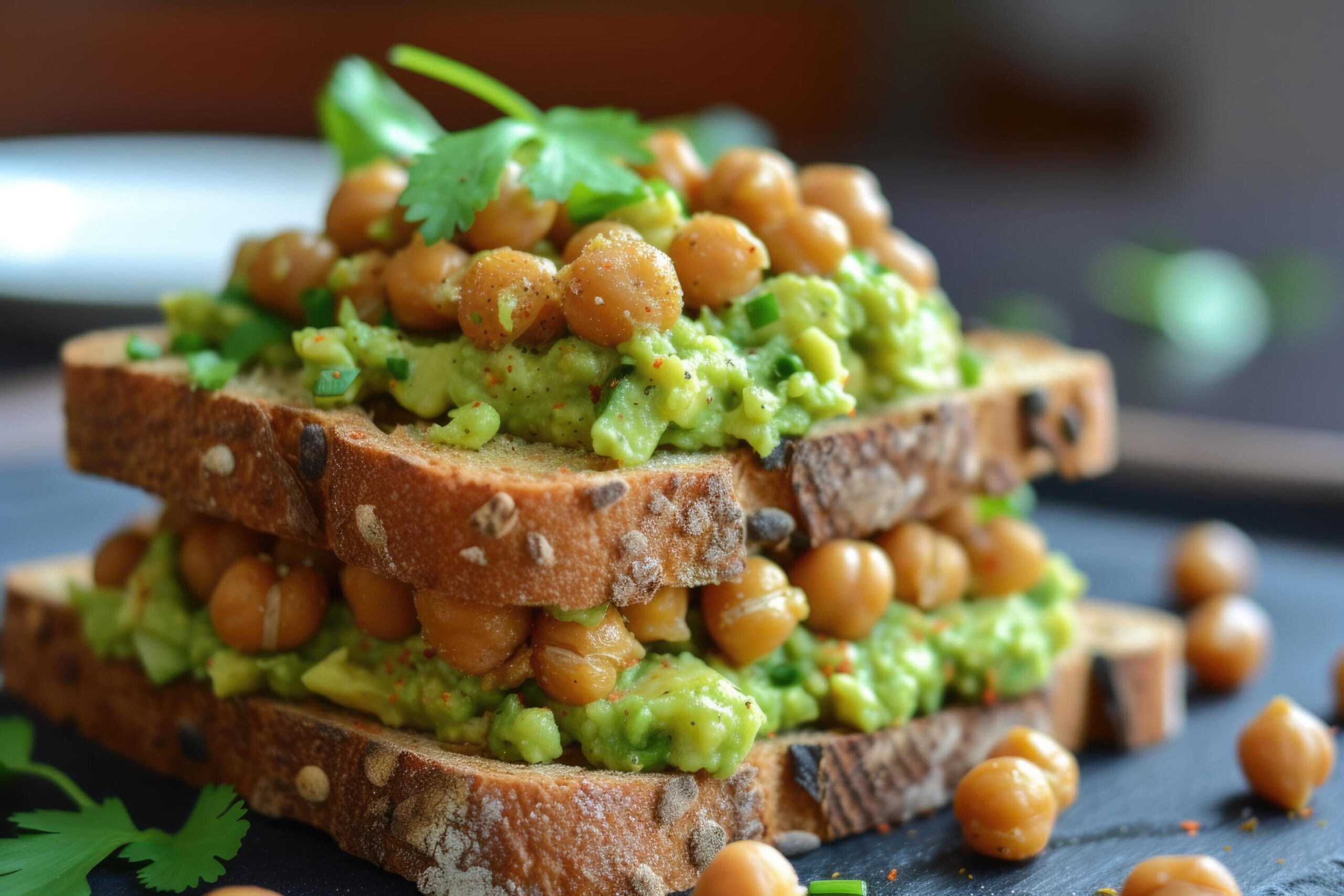 Ai-generated-open-sandwiches-toasts-with-salted-salmon-avocado-guacamole-roasted-chickpeas-free-photo