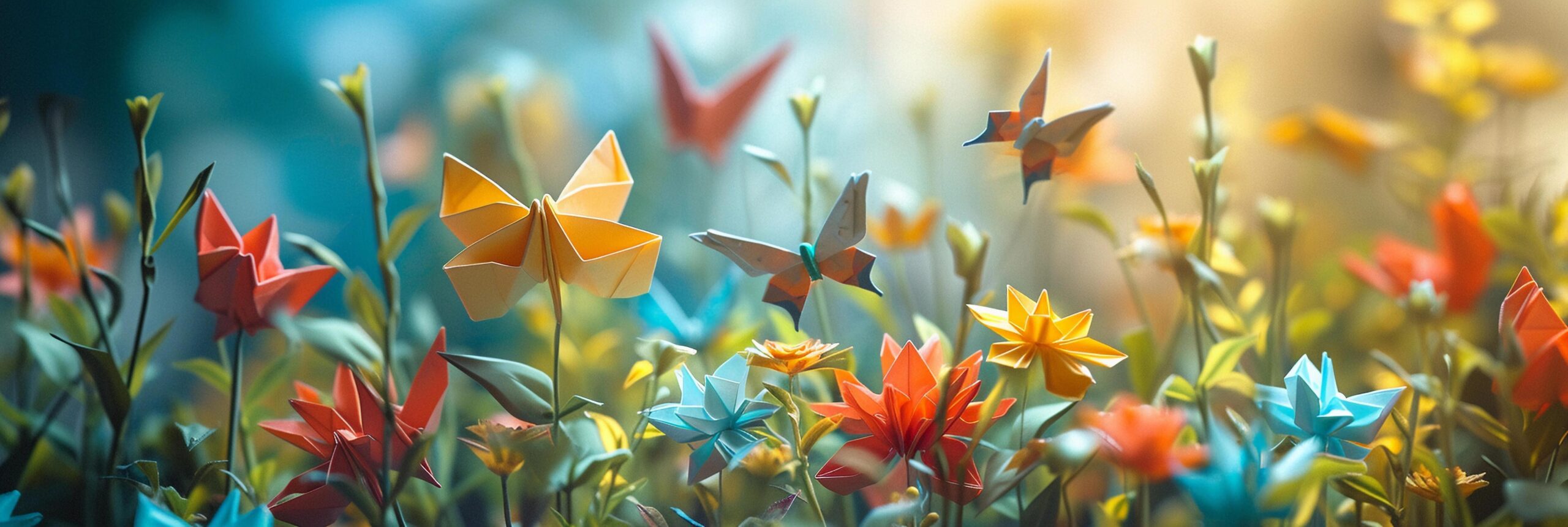Ai-generated-origami-garden-illustrate-an-enchanting-garden-scene-with-origami-flowers-plants-and-butterflies-background-image-generative-ai-free-photo