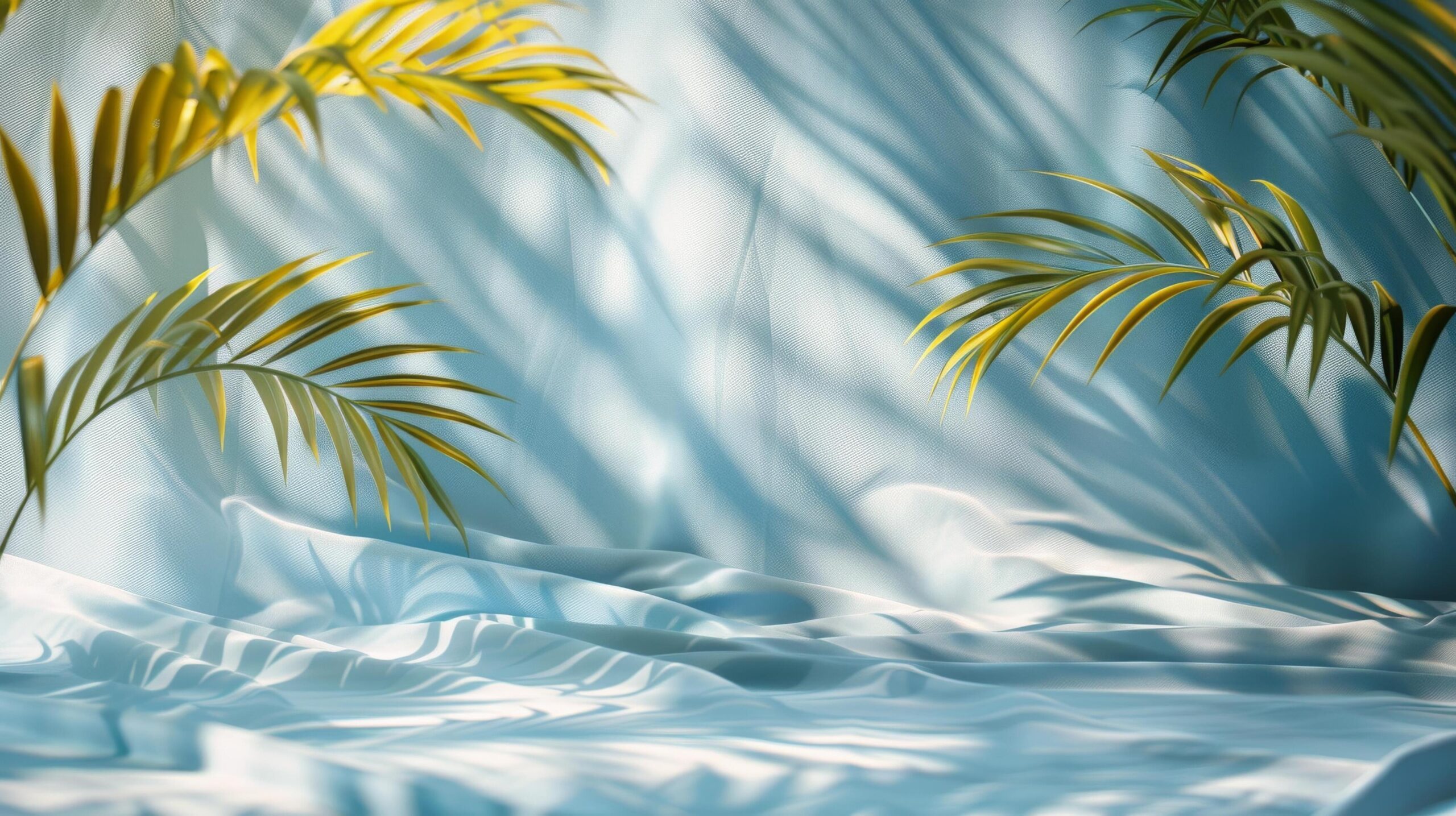 Ai-generated-palm-tree-painting-in-front-of-a-curtain-free-photo
