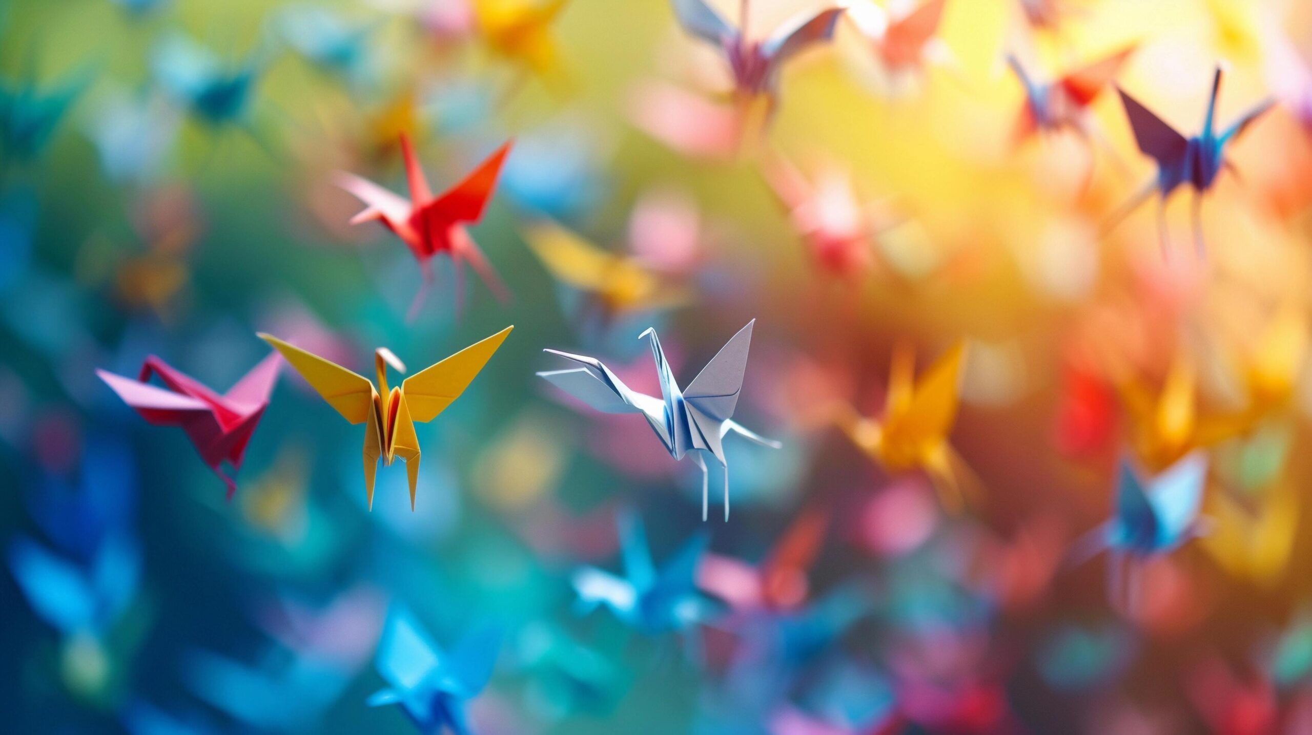 Ai-generated-paper-crane-cascade-background-image-generative-ai-free-photo