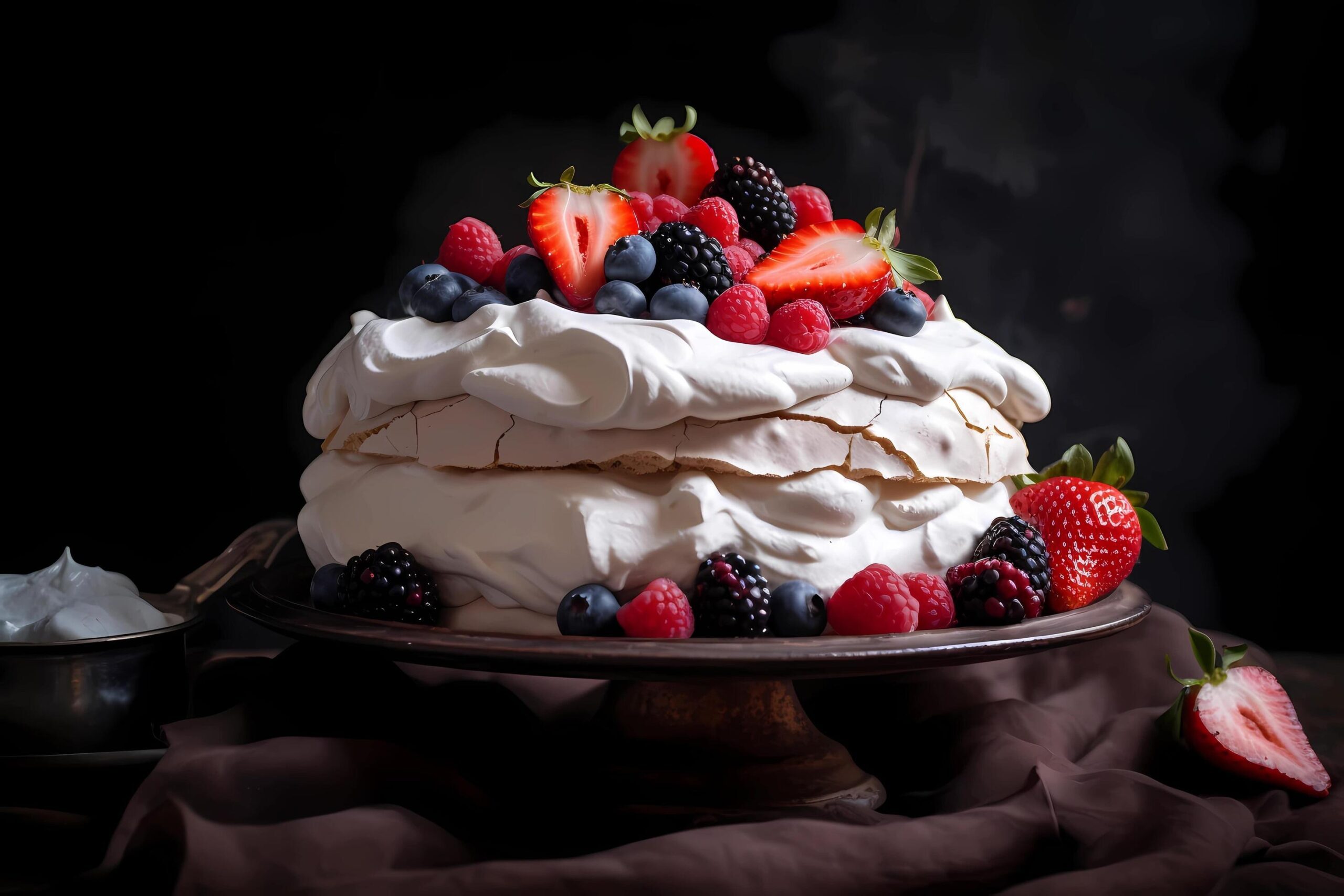 Ai-generated-pavlova-this-meringue-based-dessert-is-named-after-the-russian-ballet-dancer-anna-pavlova-it-features-a-crisp-outer-shell-and-a-soft-marshmallow-like-interior-topped-fresh-fruits-free-photo