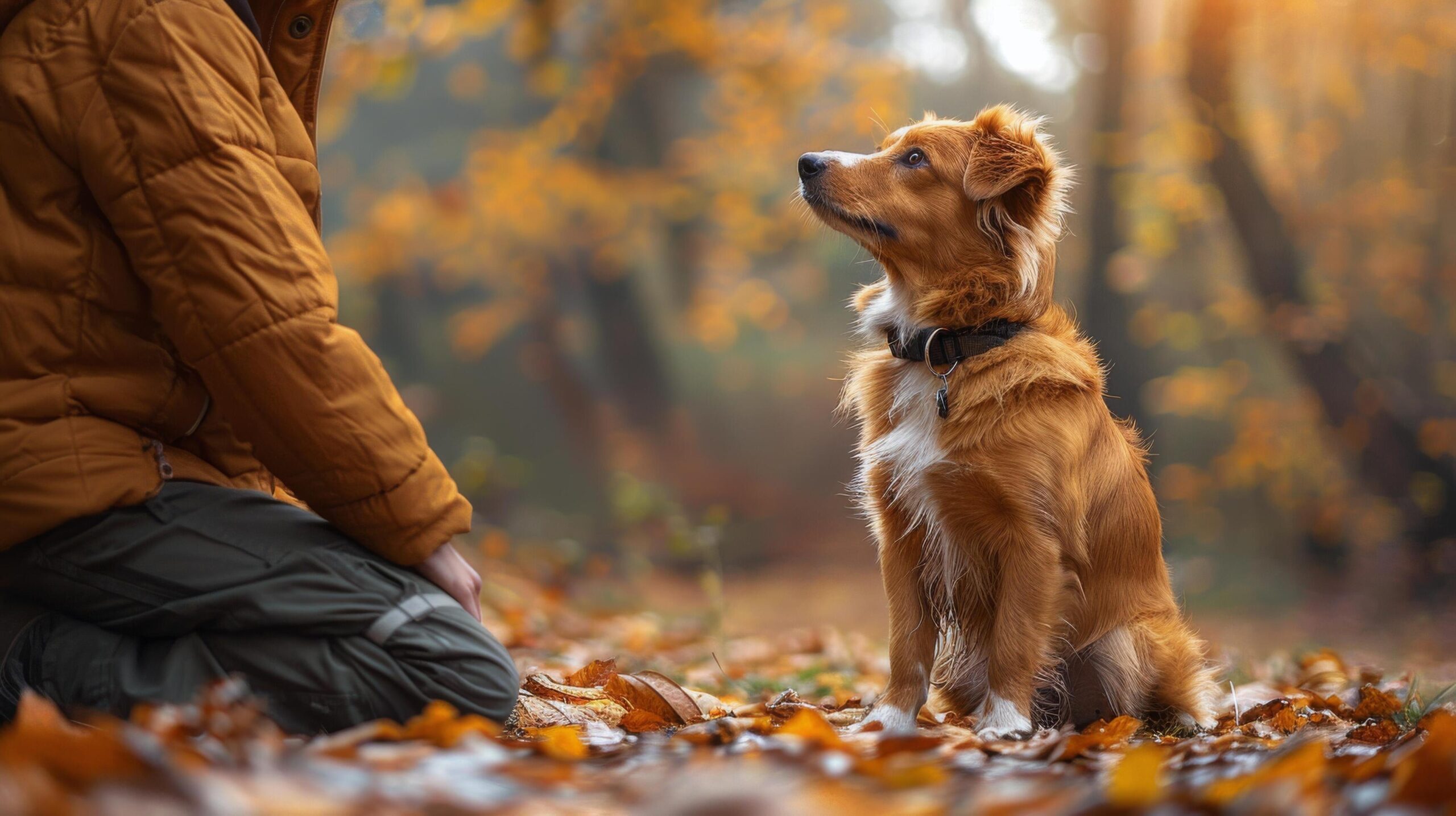Ai-generated-person-kneeling-next-to-dog-free-photo