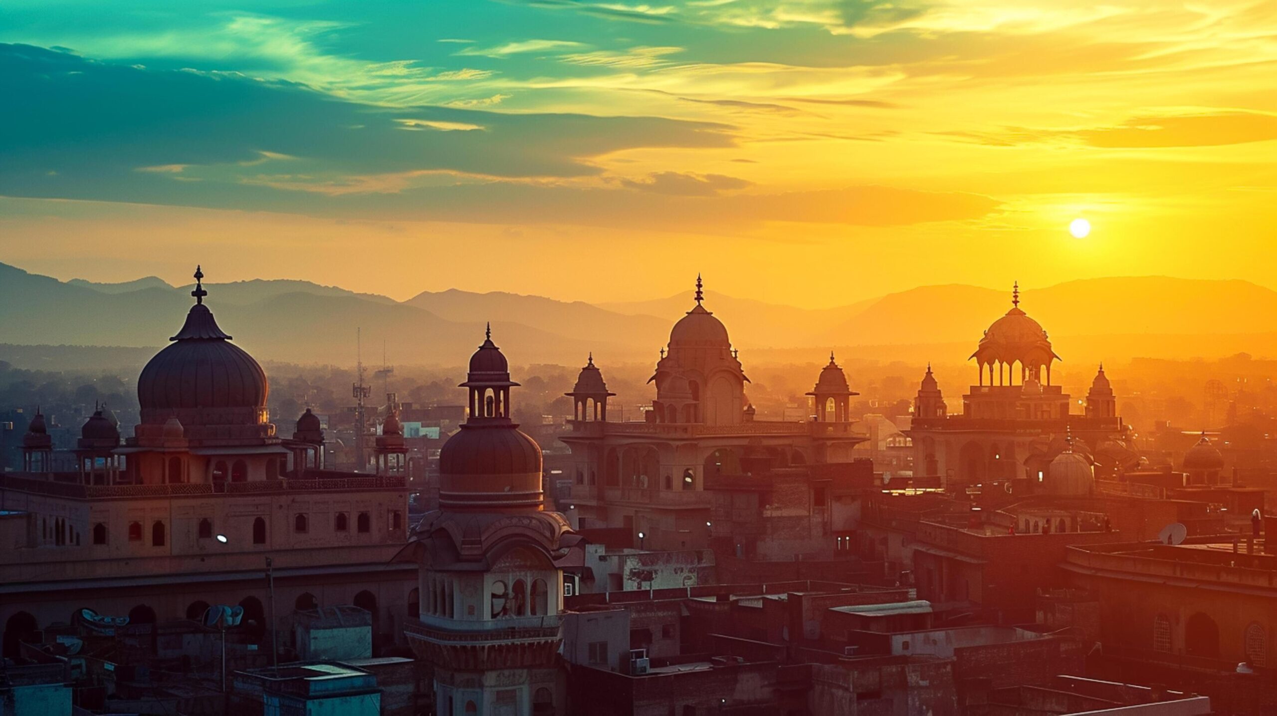 Ai-generated-picturesque-sunset-historic-cityscape-prominent-architectural-structures-including-domed-buildings-and-towers-are-silhouetted-against-the-soft-glow-of-the-setting-sun-ai-generated-free-photo