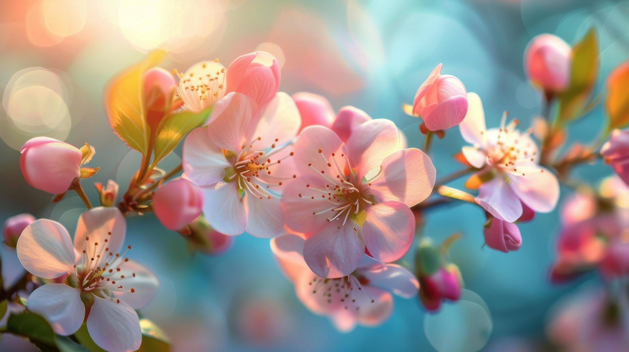 Ai-generated-pink-flowers-close-up-on-tree-free-photo
