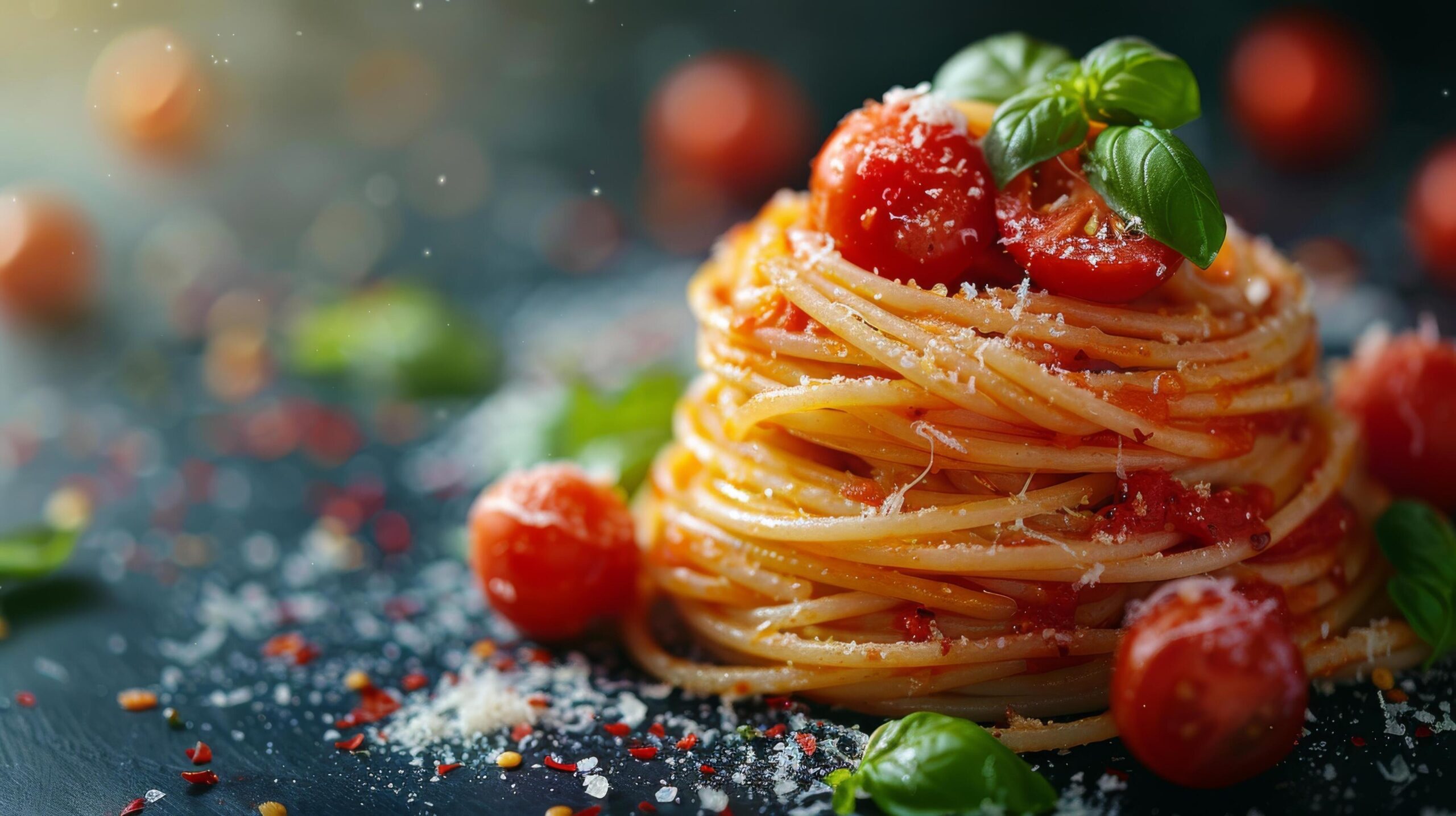 Ai-generated-plate-of-spaghetti-with-tomatoes-and-basil-free-photo