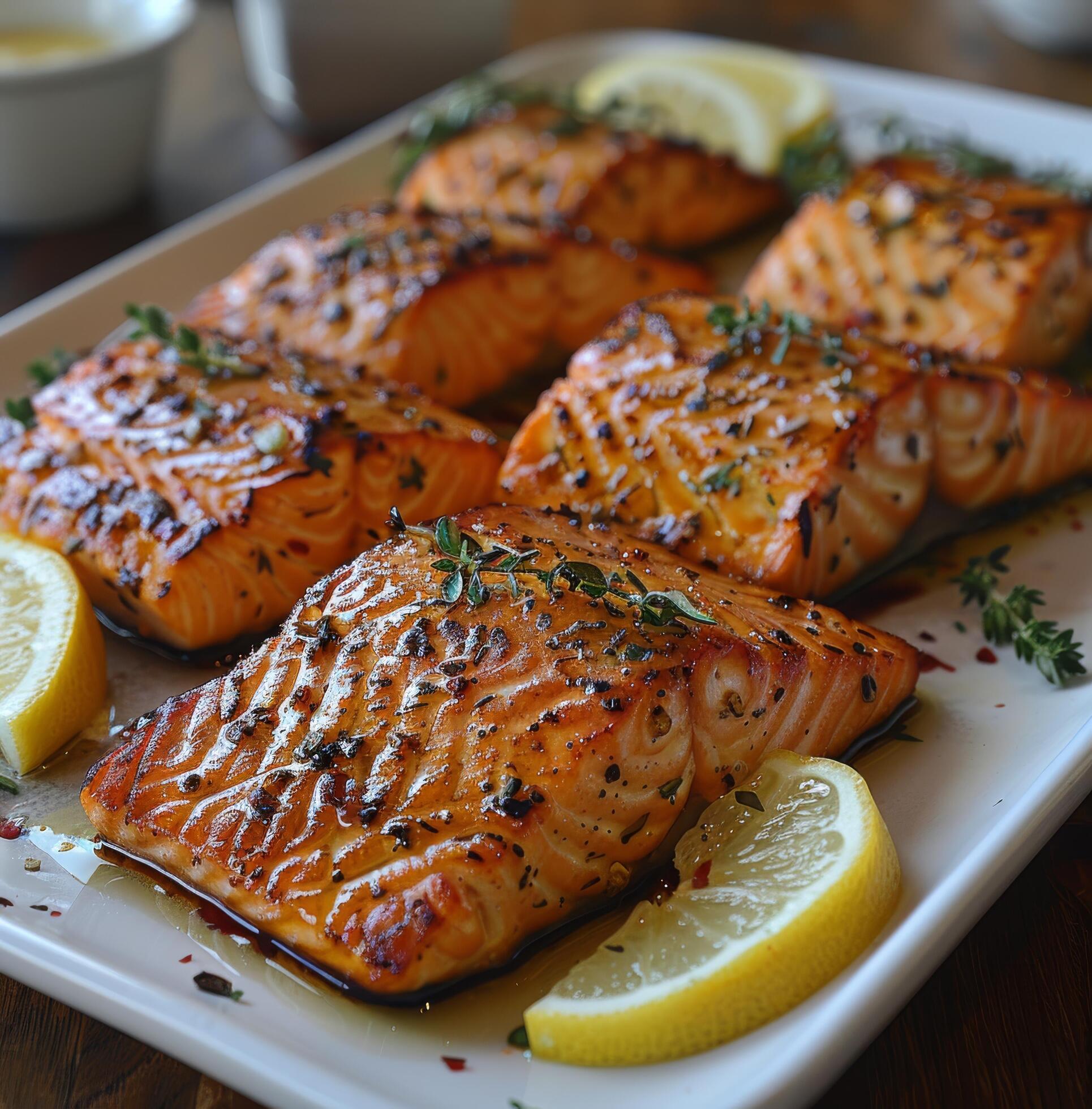 Ai-generated-plate-with-salmon-and-lemon-slices-free-photo
