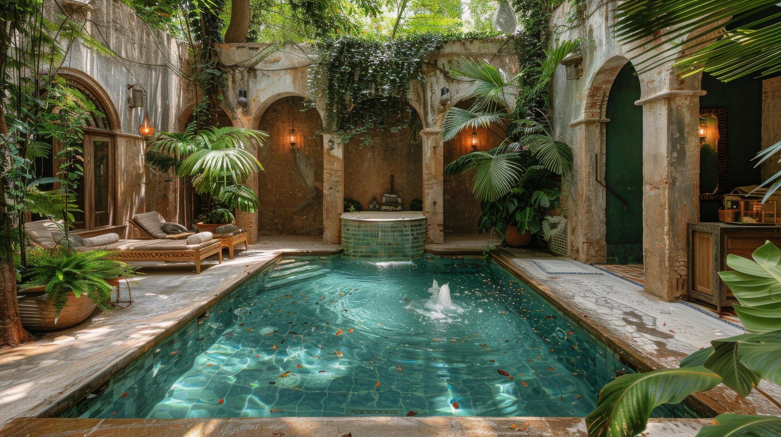 Ai-generated-pool-surrounded-by-greenery-in-a-home-free-photo