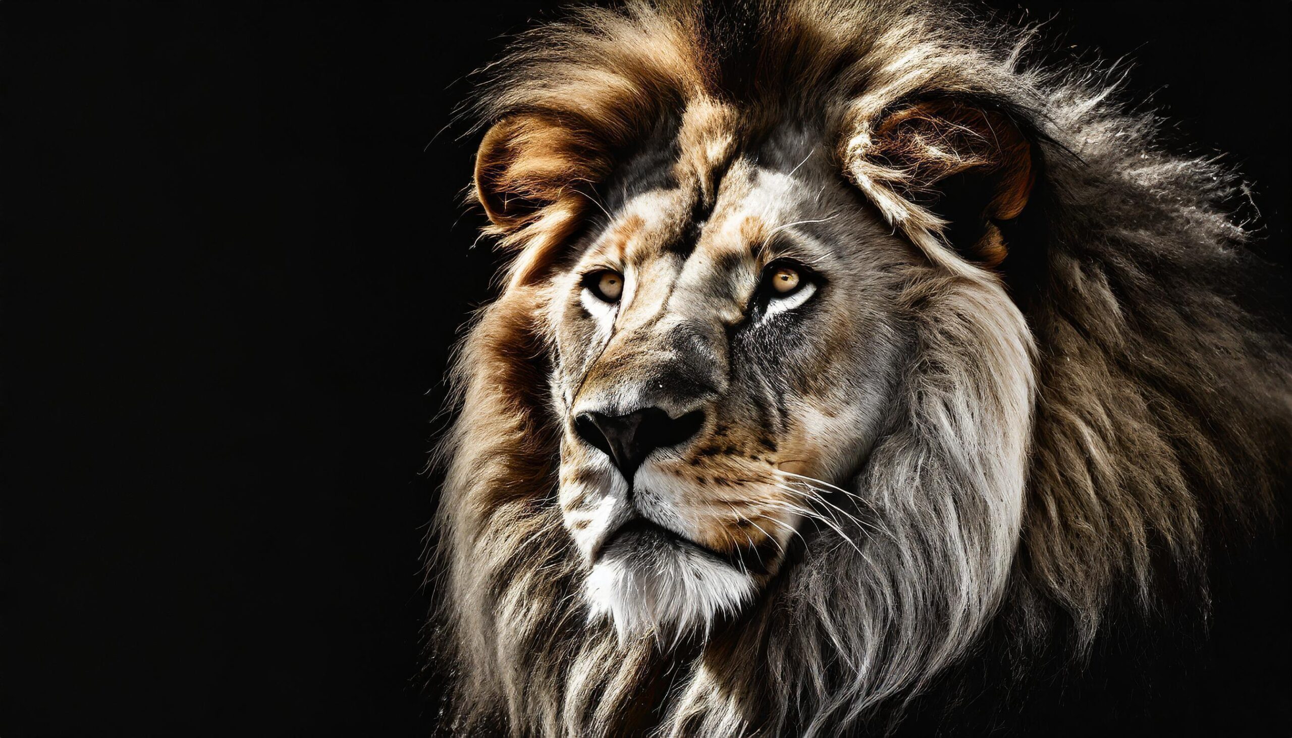 Ai-generated-portrait-of-a-lion-in-a-black-background-free-photo
