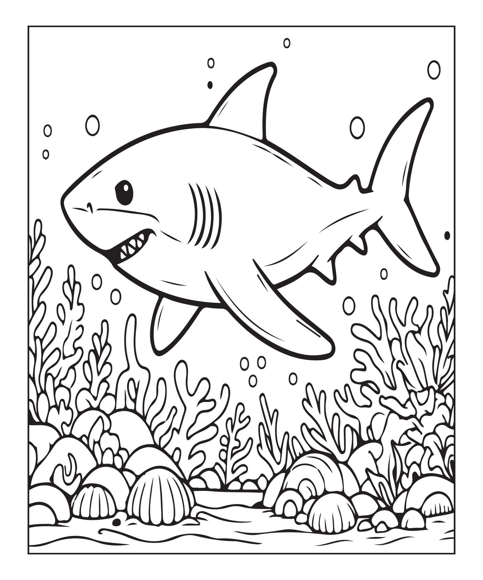 Ai-generated-printable-shark-coloring-page-for-kids-free-vector