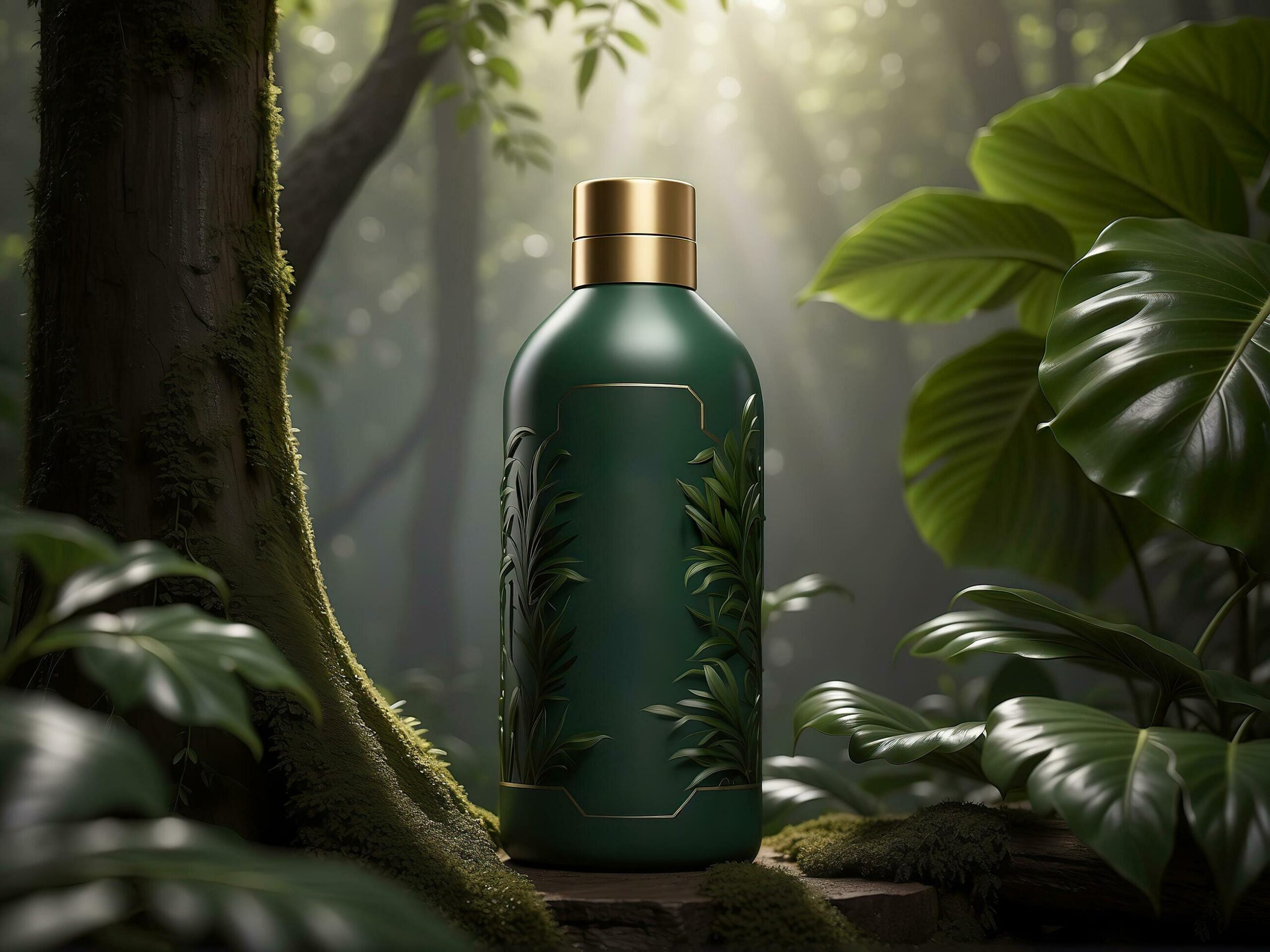 Ai-generated-product-mock-up-bottle-in-a-jungle-background-free-photo