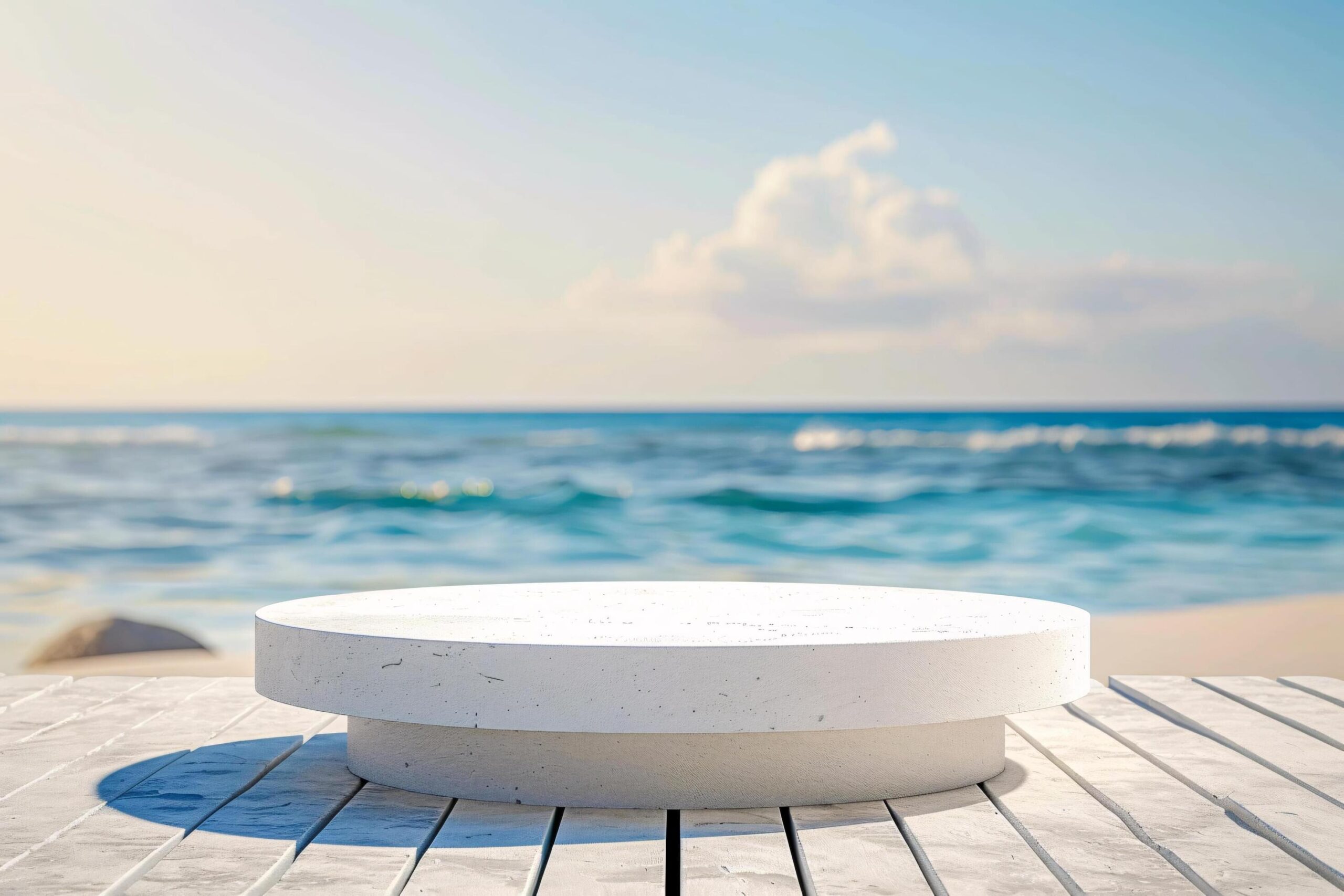 Ai-generated-product-podium-display-with-beautiful-sand-beach-daylight-time-for-advertisement-ai-generated-free-photo