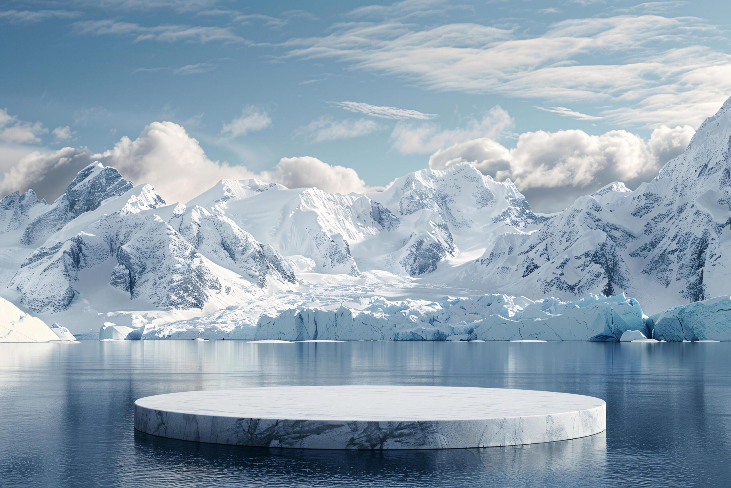 Ai-generated-product-podium-stage-presentaion-with-glacier-background-for-advertisement-free-photo