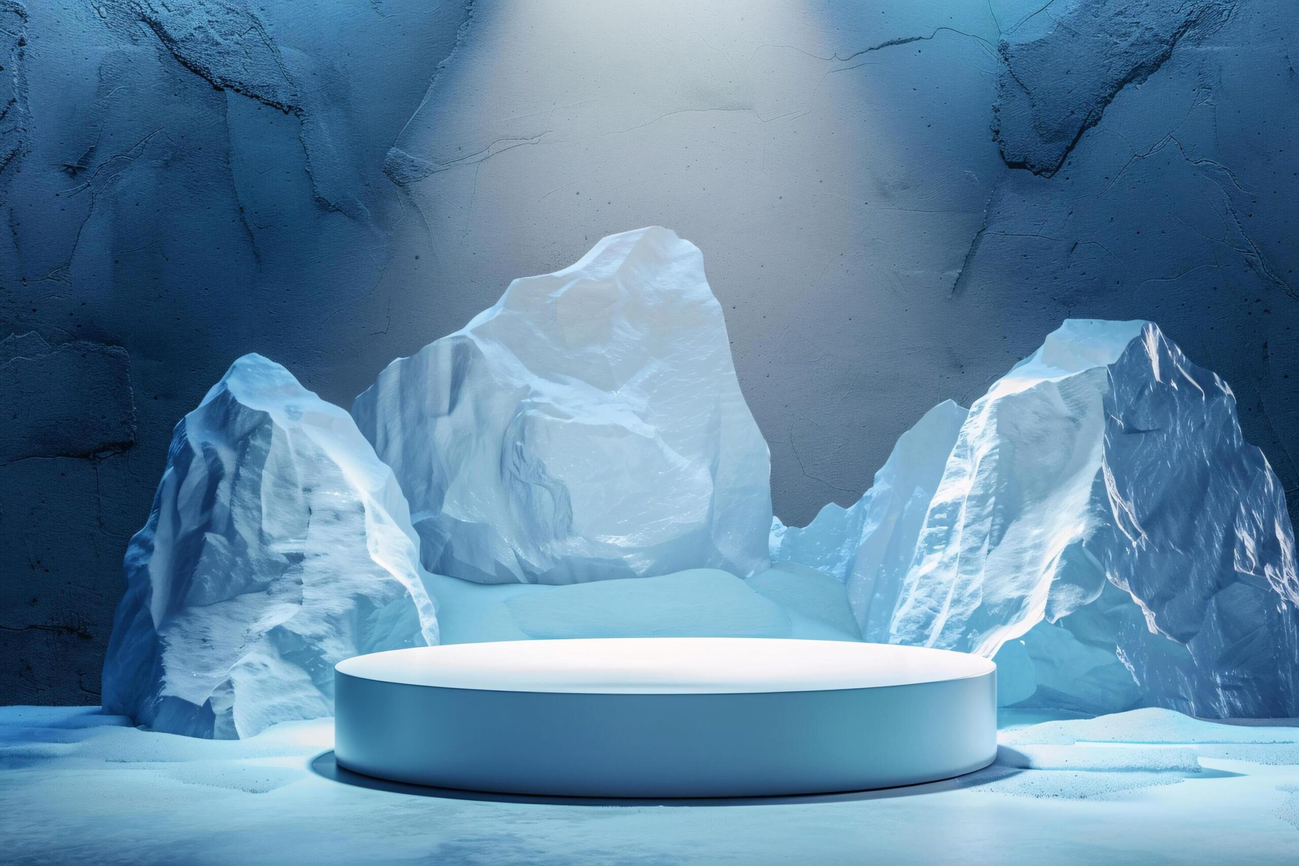 Ai-generated-product-podium-stage-presentaion-with-ice-cave-background-for-advertisement-free-photo