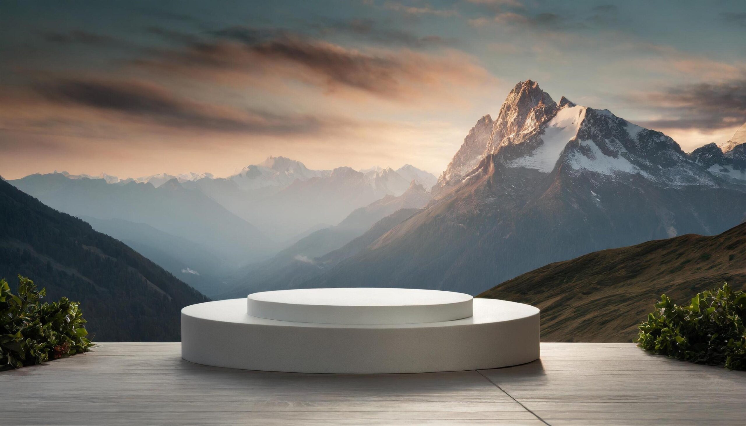 Ai-generated-product-showcase-podium-mockup-with-stunning-snowy-mountain-landscape-photo
