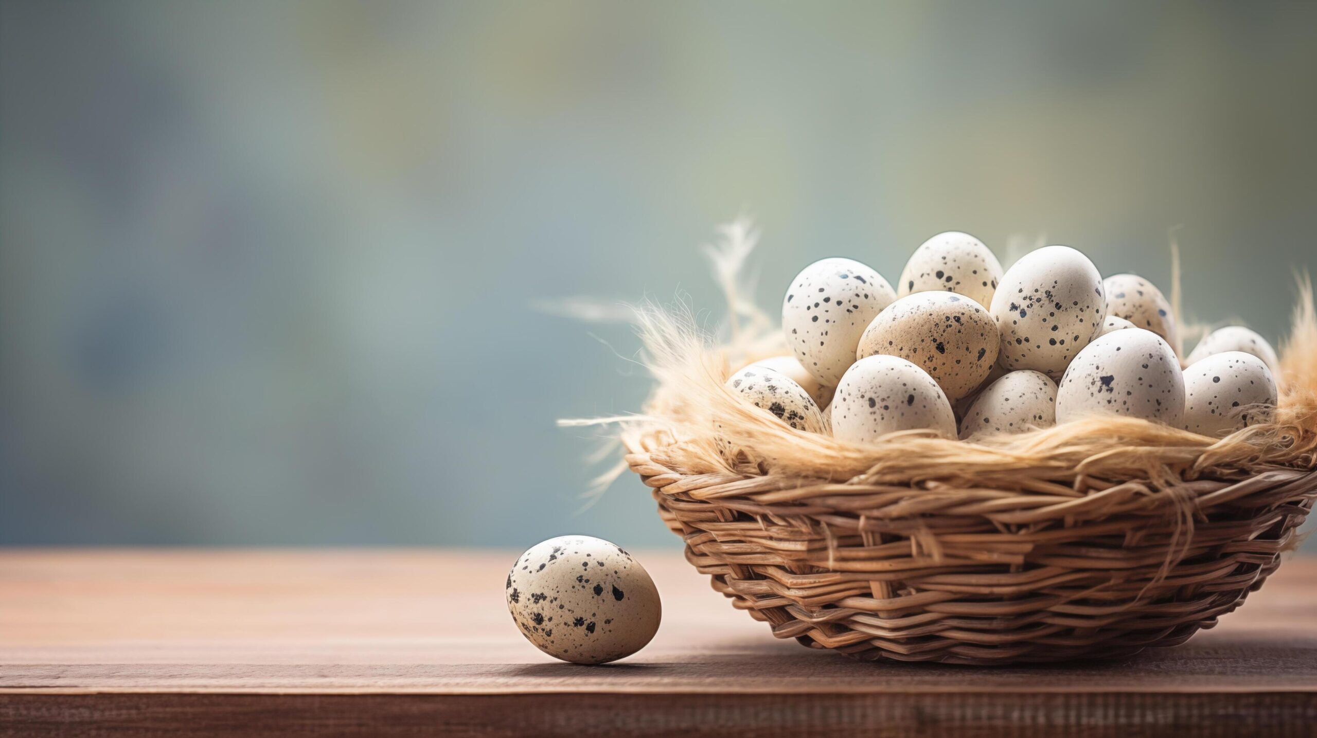 Ai-generated-quail-eggs-in-a-basket-easter-background-copy-space-free-photo