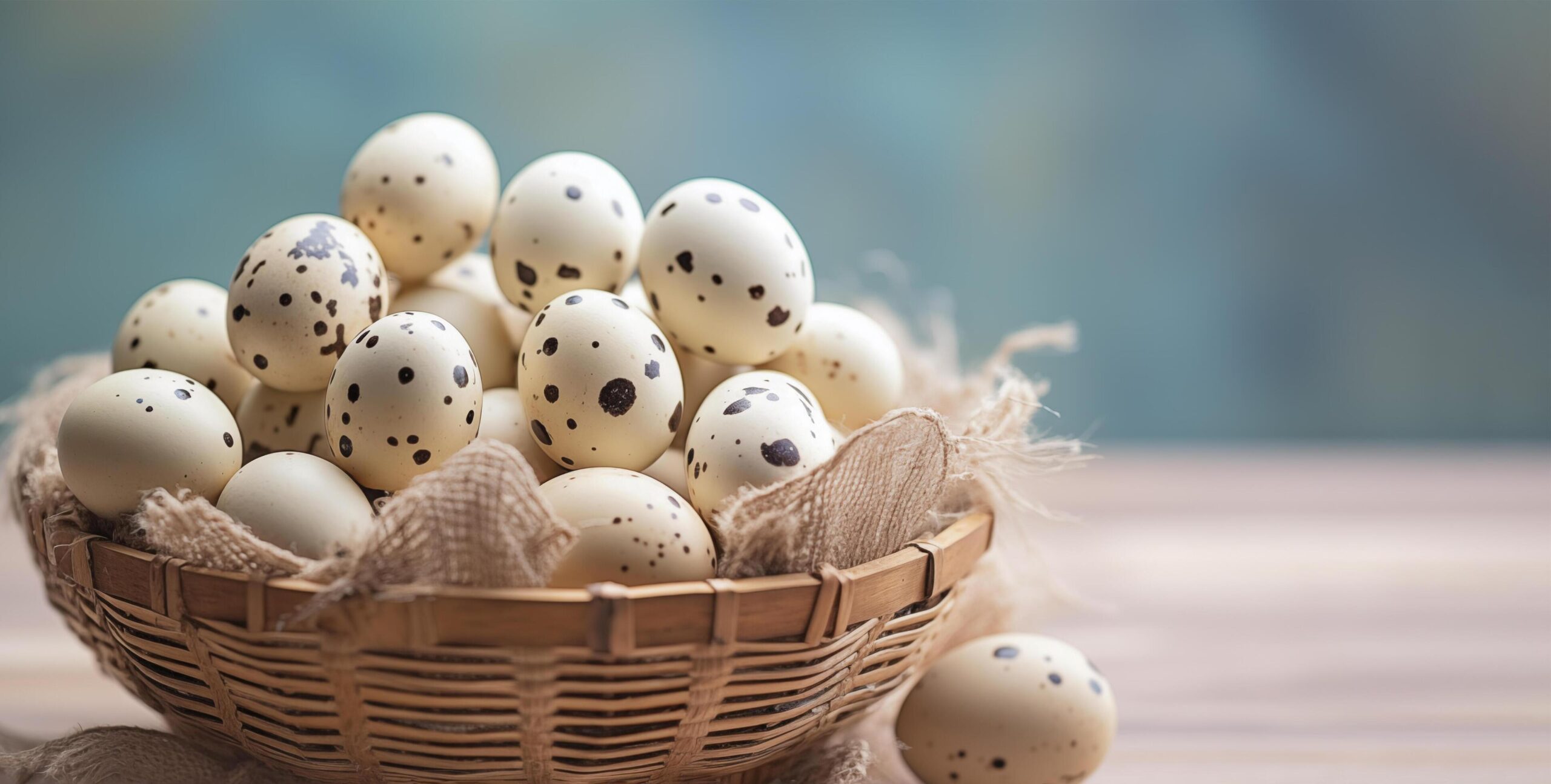 Ai-generated-quail-eggs-in-a-basket-easter-background-copy-space-free-photo