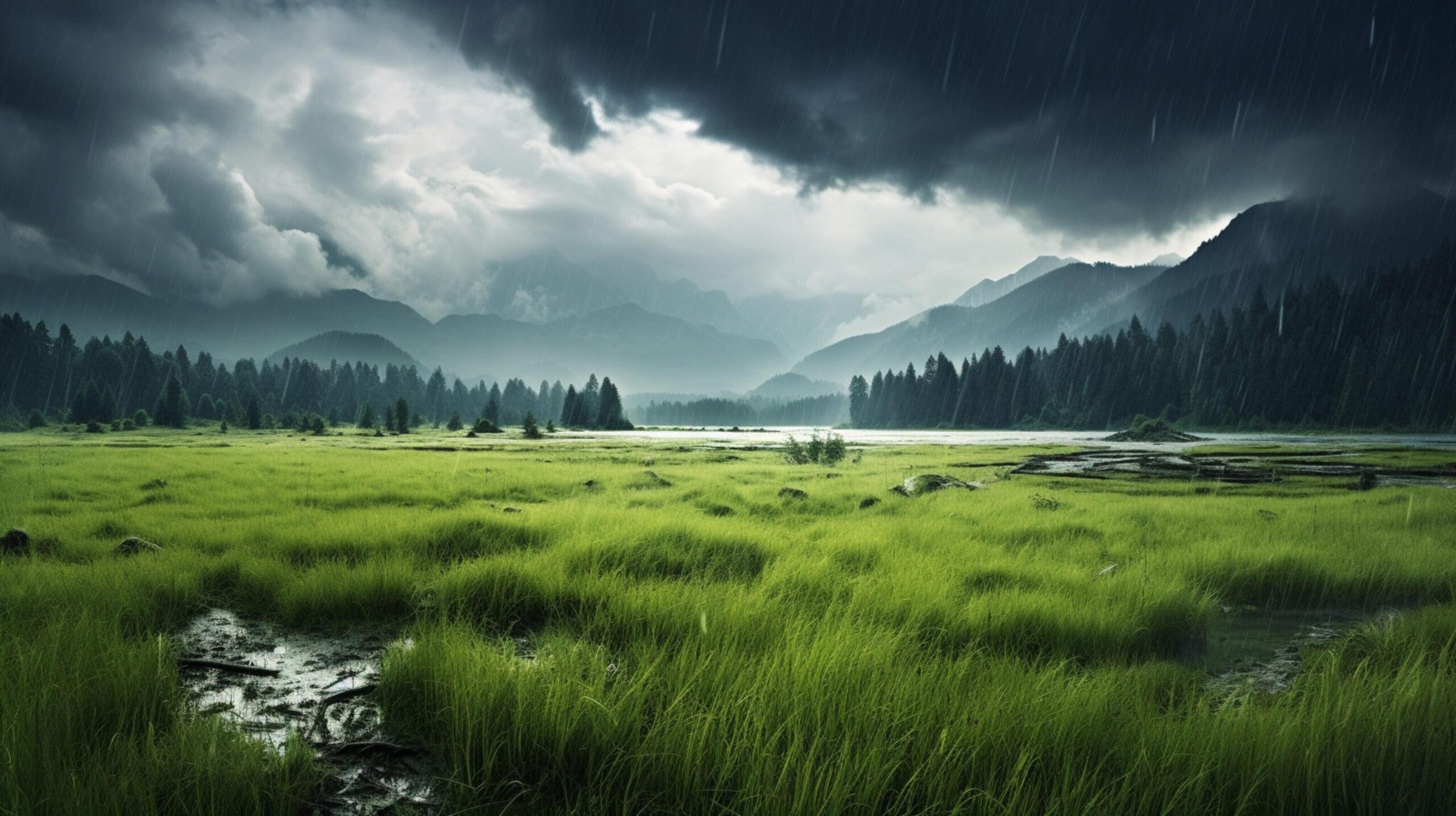 Ai-generated-rainy-meadow-background-free-photo