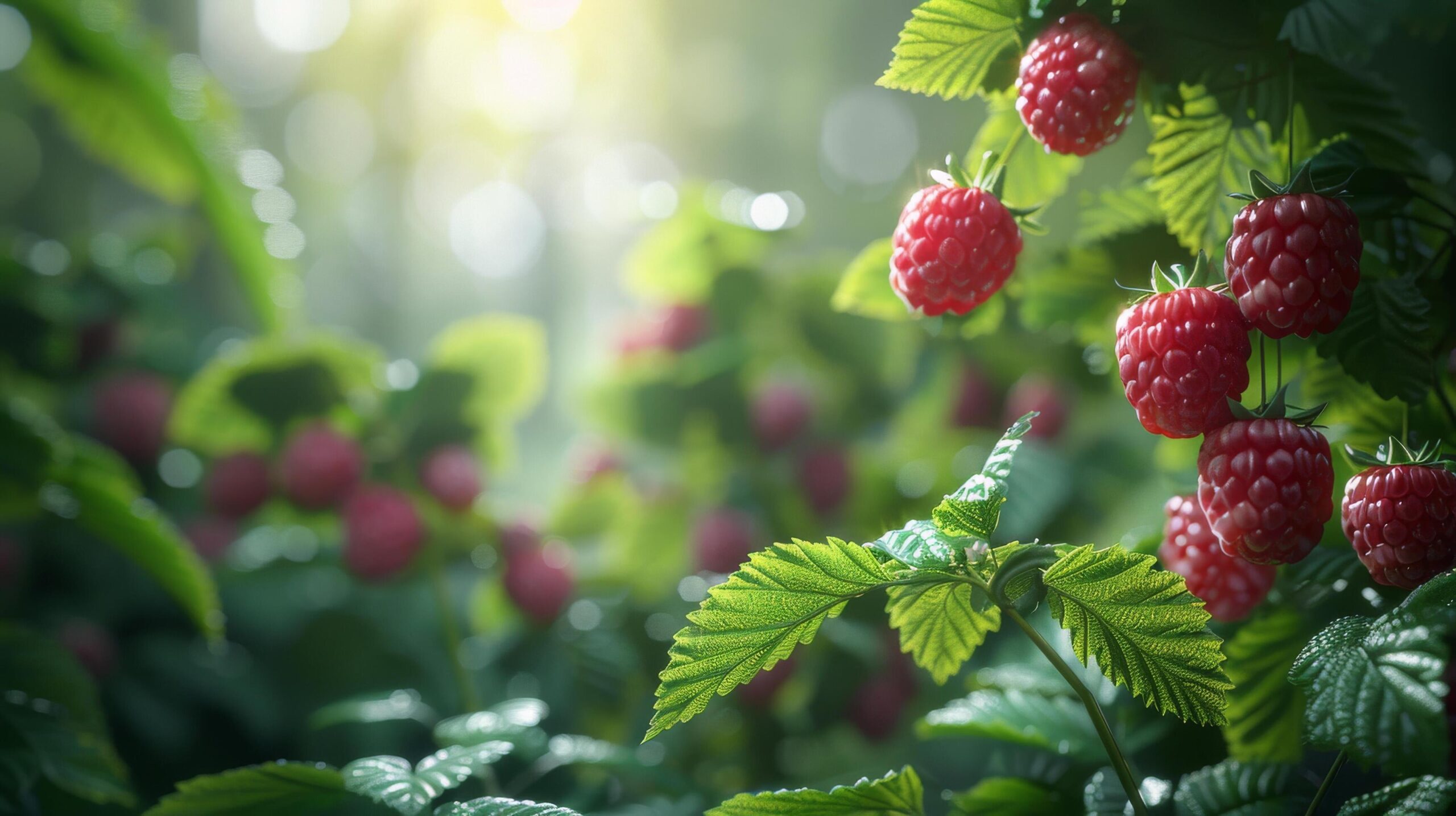 Ai-generated-raspberries-growing-on-bush-in-forest-free-photo