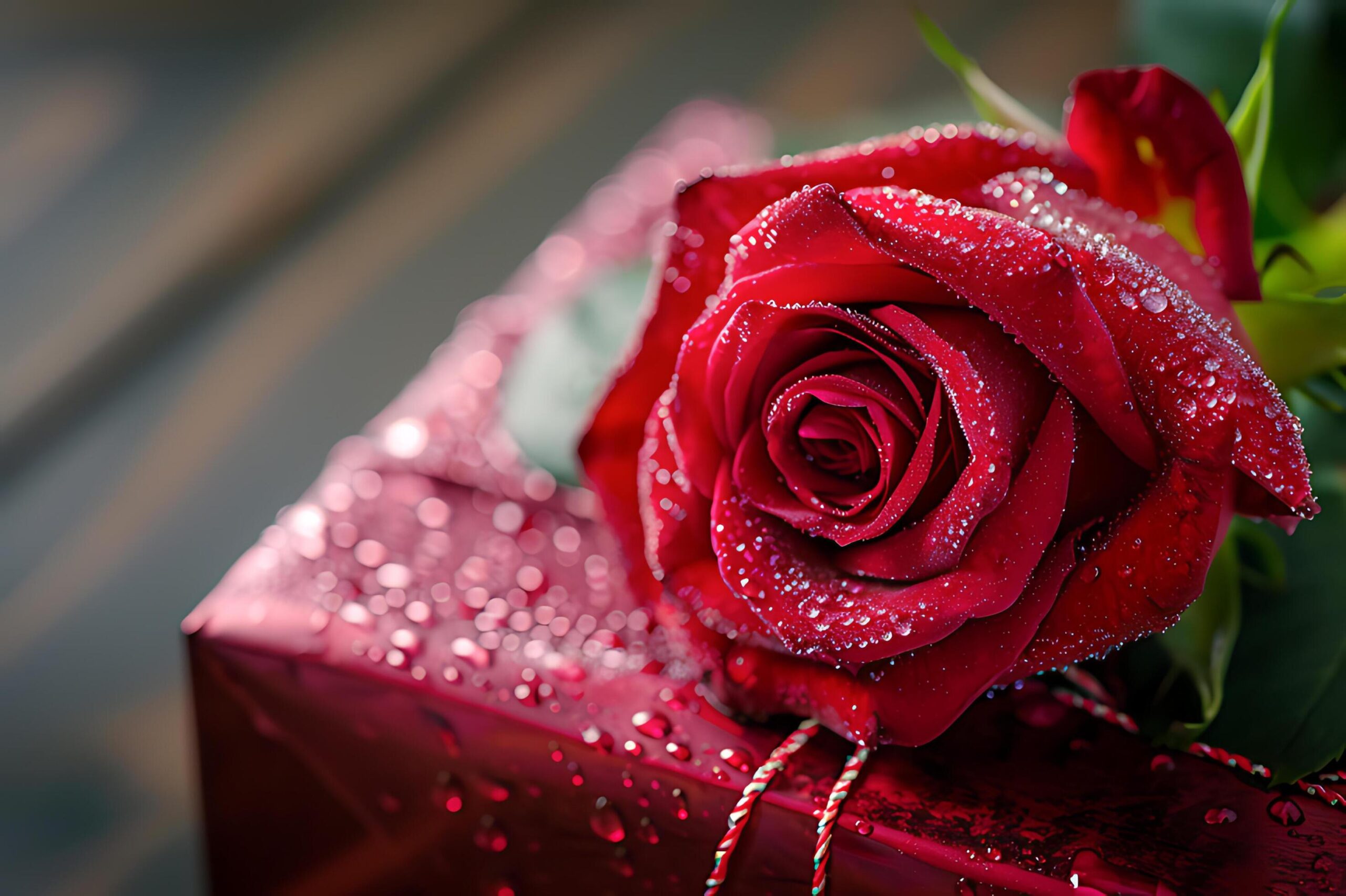 Ai-generated-red-roses-and-dew-drops-on-gift-boxes-for-couples-sparkle-on-valentine-s-day-free-photo