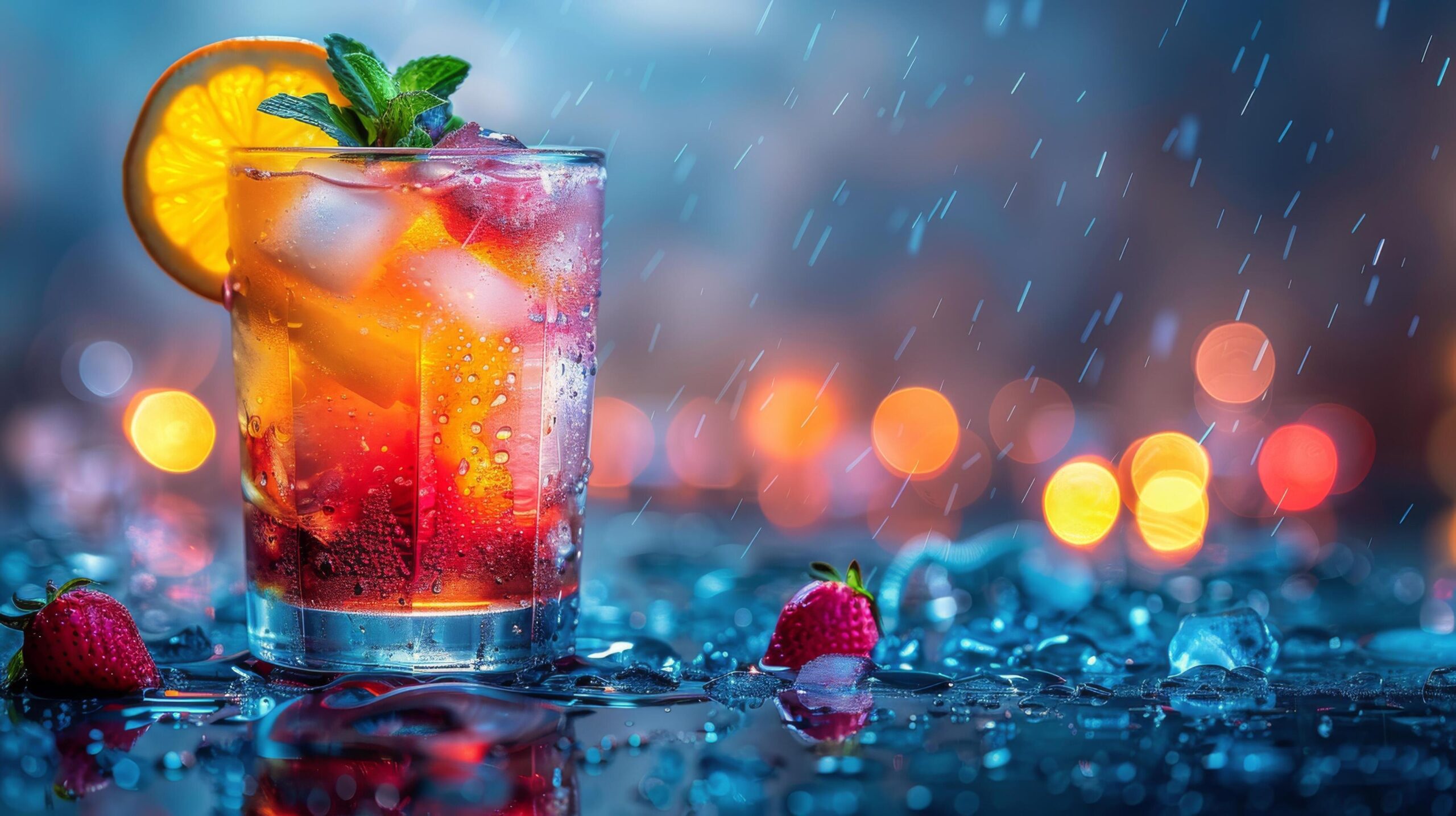 Ai-generated-refreshing-drink-with-orange-slice-and-strawberries-free-photo
