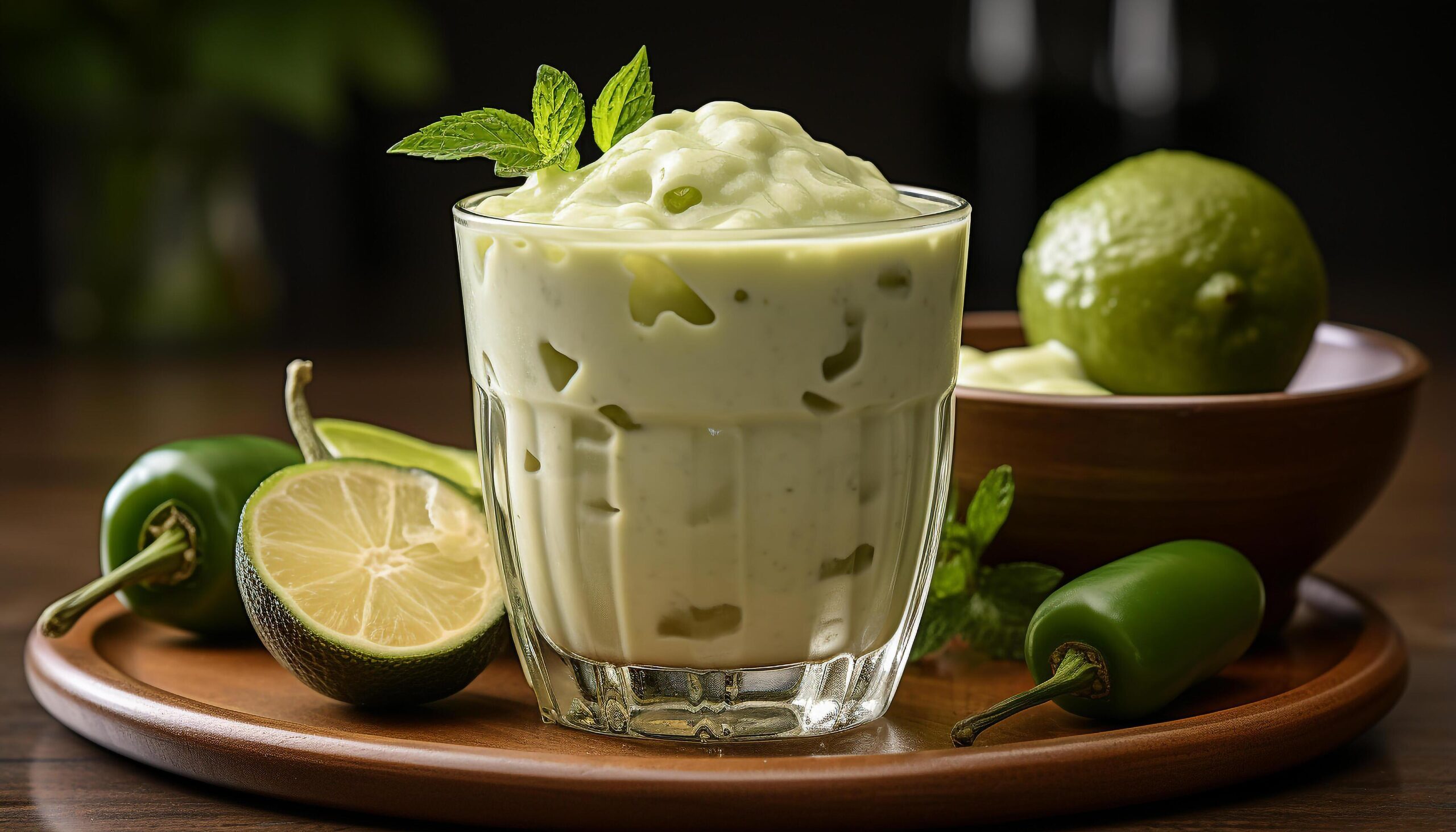 Ai-generated-refreshing-lime-cocktail-on-wooden-table-with-ice-and-mint-generated-by-ai-free-photo