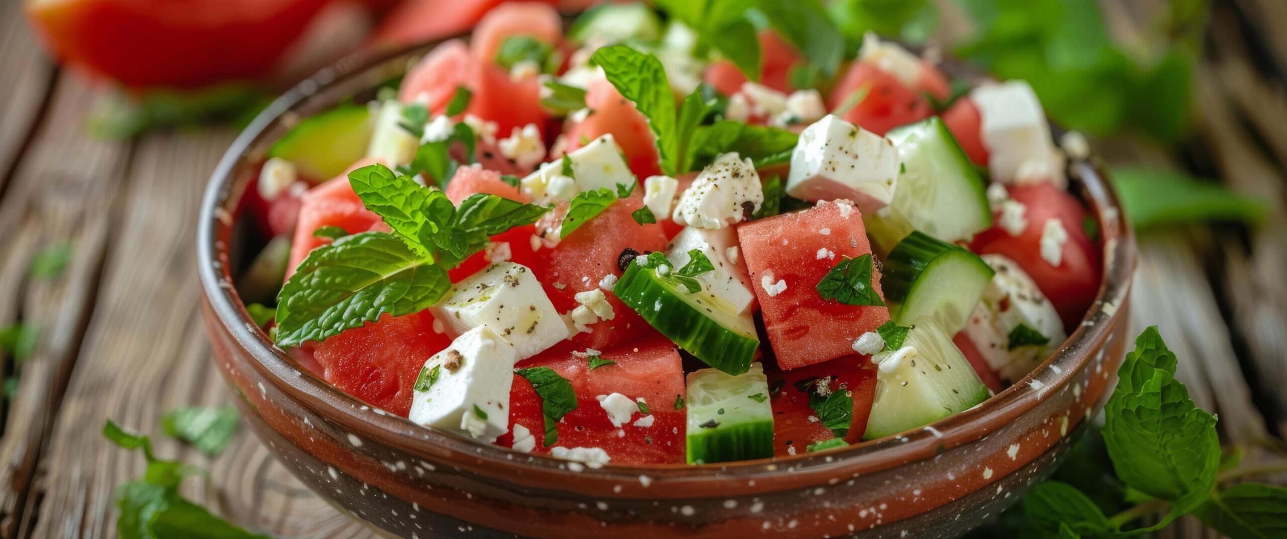 Ai-generated-refreshing-watermelon-cucumber-and-mint-salad-bowl-free-photo