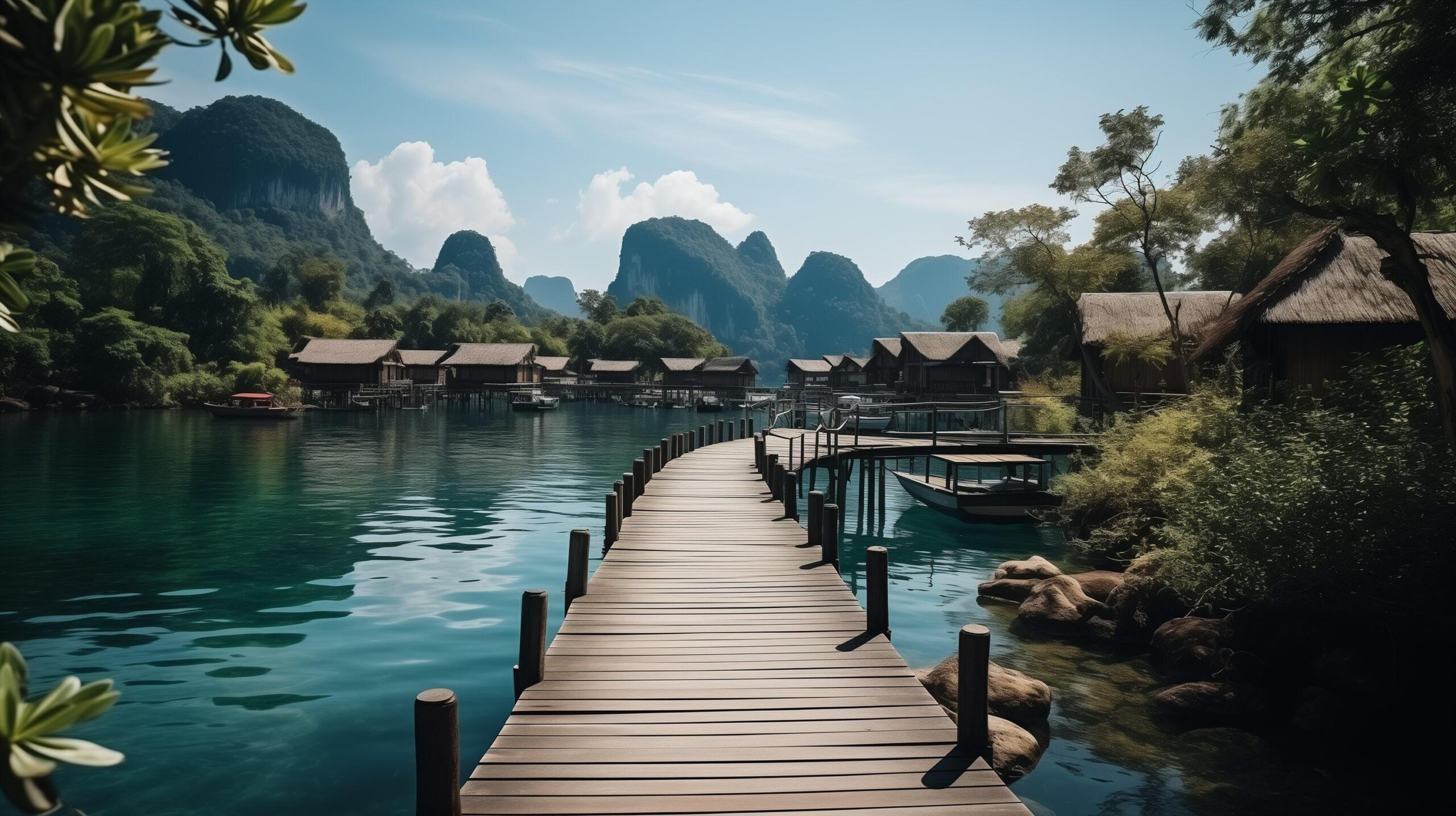 Ai-generated-relaxing-on-wood-bridge-in-beautiful-destination-island-phang-nga-bay-blue-sky-adventure-lifestyle-travel-thailand-tourism-nature-landscape-asia-tourist-on-summer-holiday-free-photo