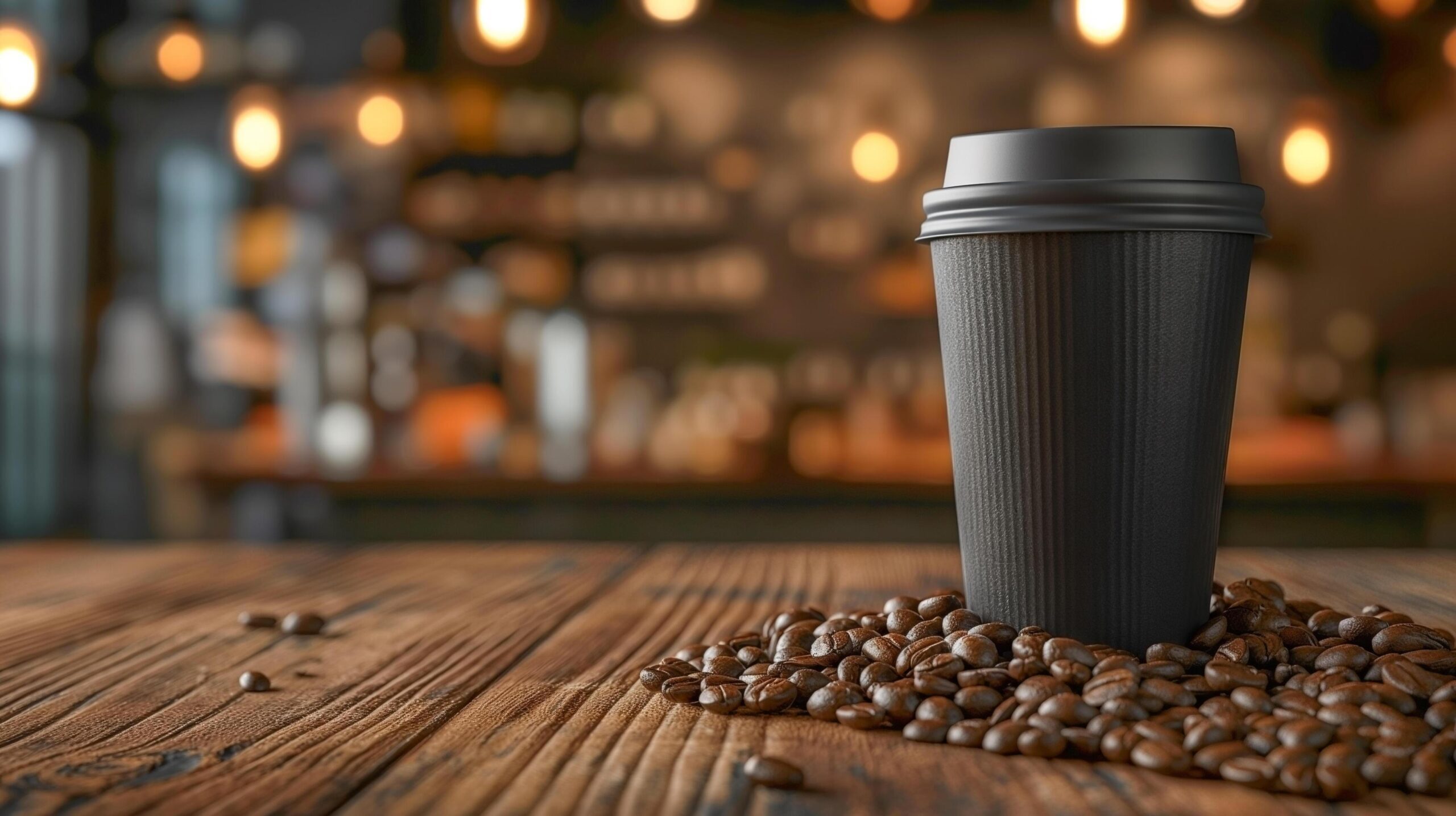 Ai-generated-reusable-coffee-mug-on-wooden-table-copy-space-free-photo